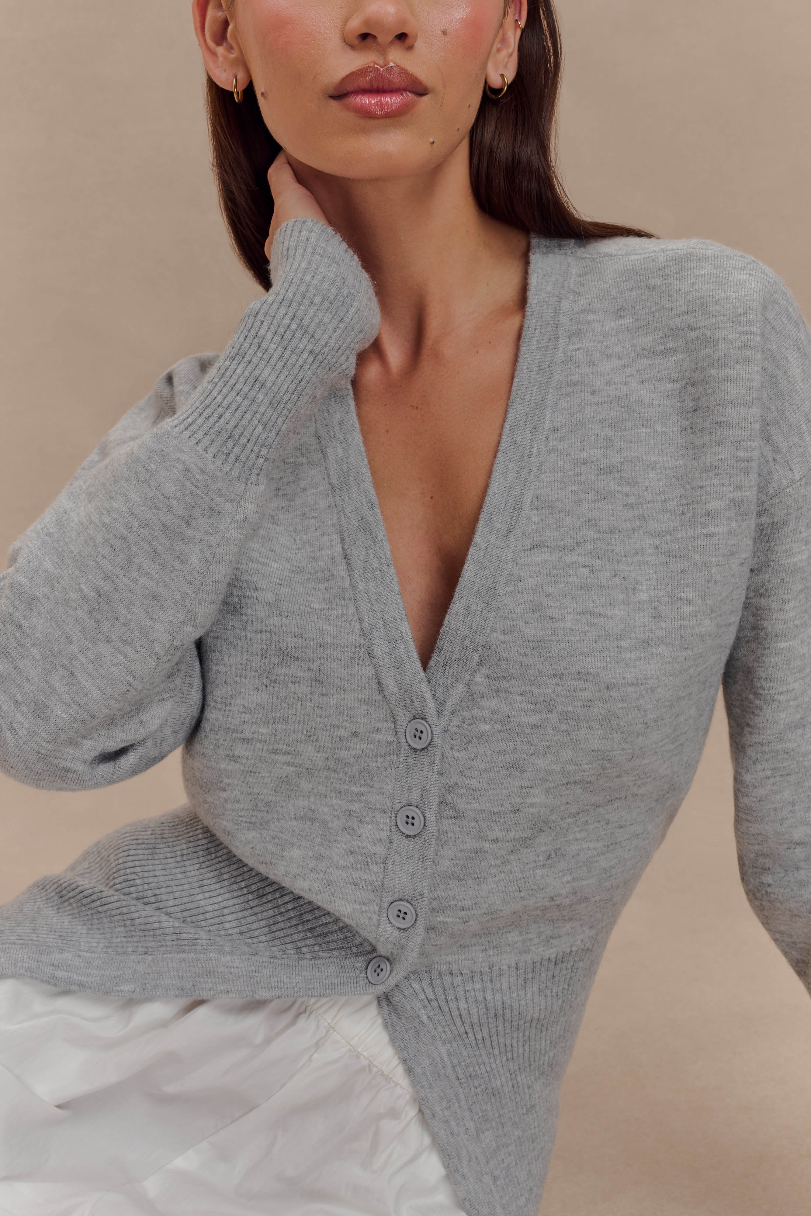 Alexia Buttoned Oversized Cardigan - Grey Marle、mySite、solidvoid