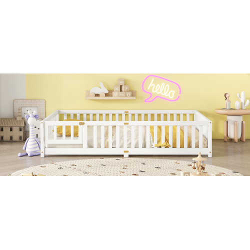 Twin Size Bed Floor Bed with Safety Guardrails and Door for Kids, Natural(Old SKU: W158090686)、、casual