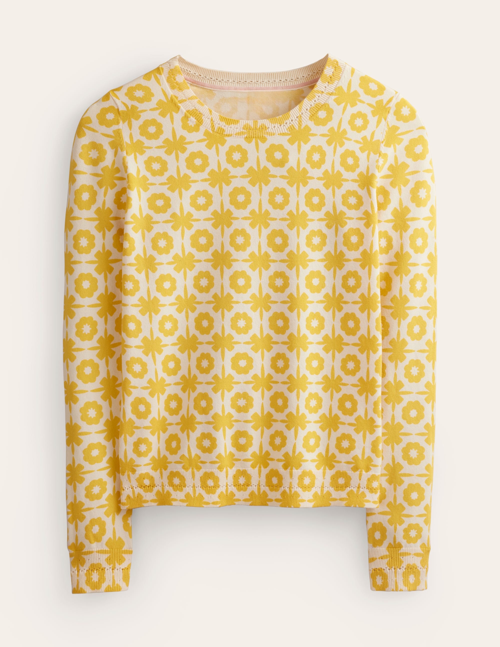  Catriona Cotton Crew Jumper-Mimosa Yellow Print、mySite、ashleygrahame