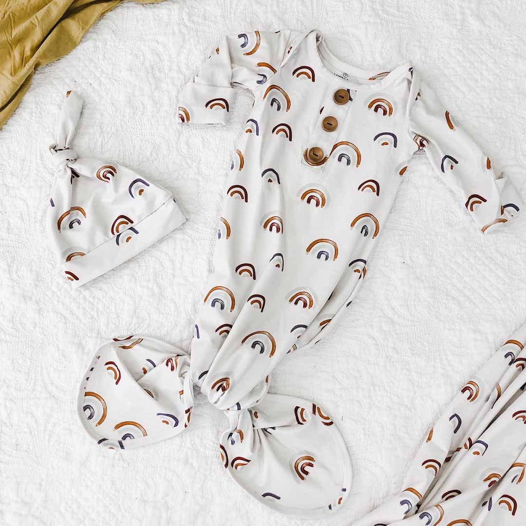  Cannon's Earthy Rainbow Newborn Baby Knot Gown & Hat、mySite、layawaytickets