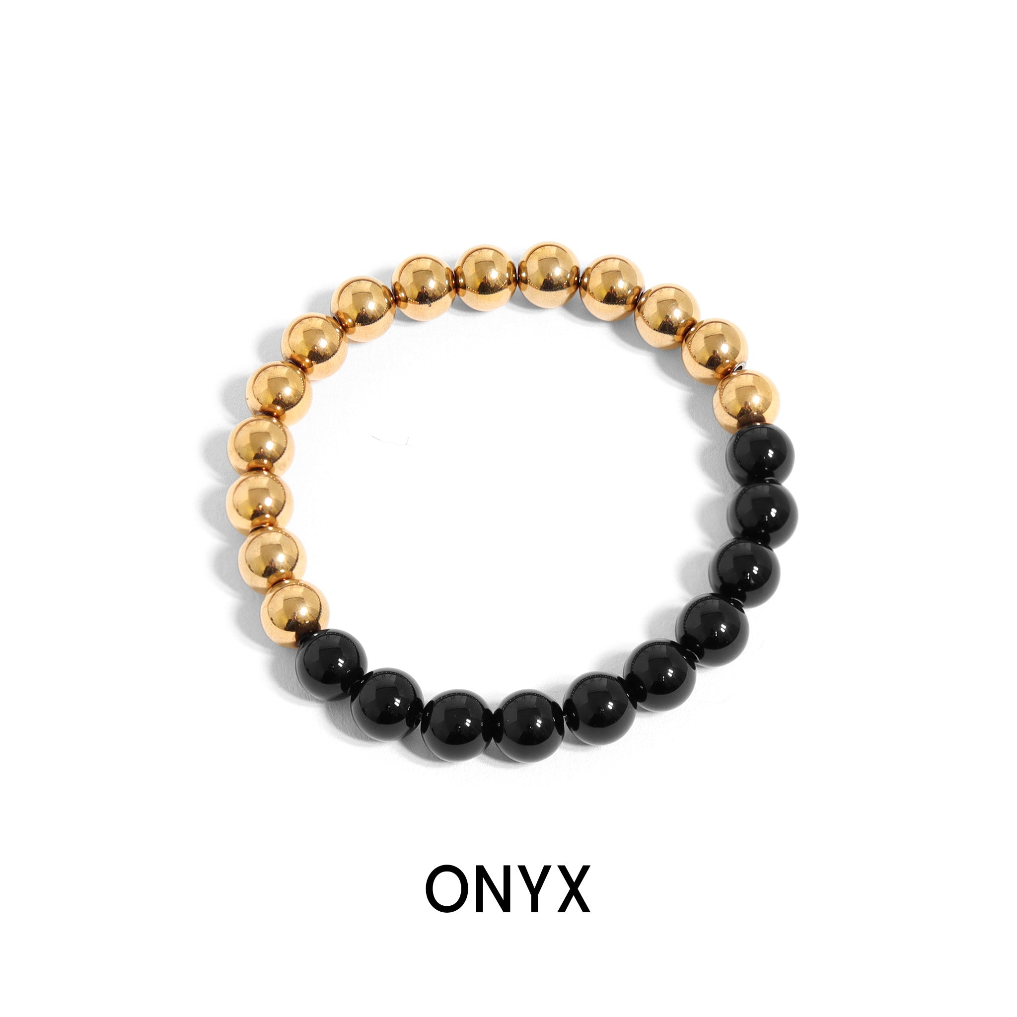 18K Gold PVD Stainless Steel Semi Precious Beaded Stretch Bracelets / SBB0355、mySite、dreamappss