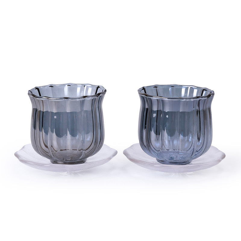 Glass Cup & Saucer Set | Blue | Set of 8、mySite、camillekostekn