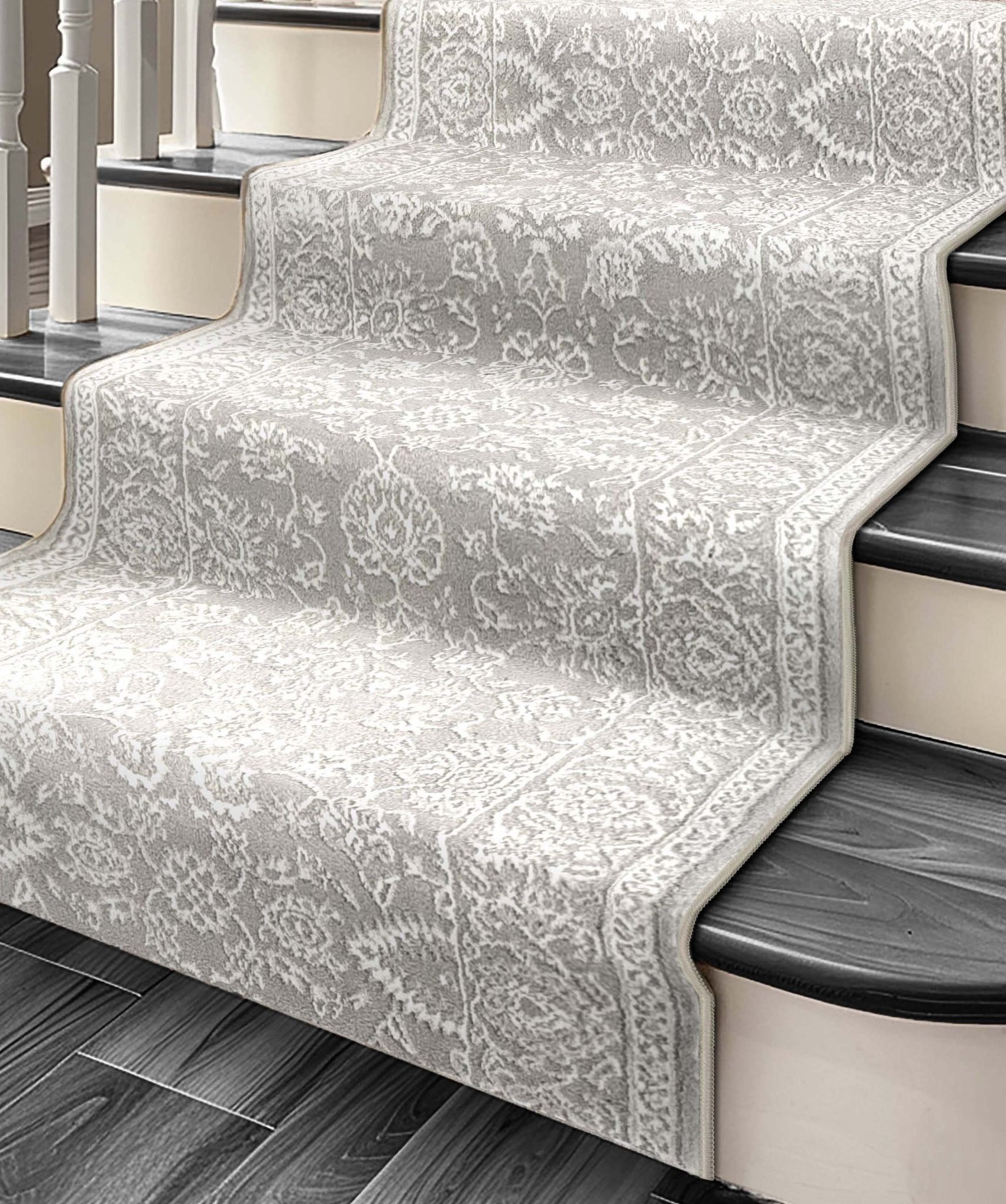 Custom Size Runner Oswin Floral Grey Choose Your Width x Choose Your Length Runner Rug - Perfect For Hallway, Stairs & Kitchen、mySite、gigharbornorthrealestate