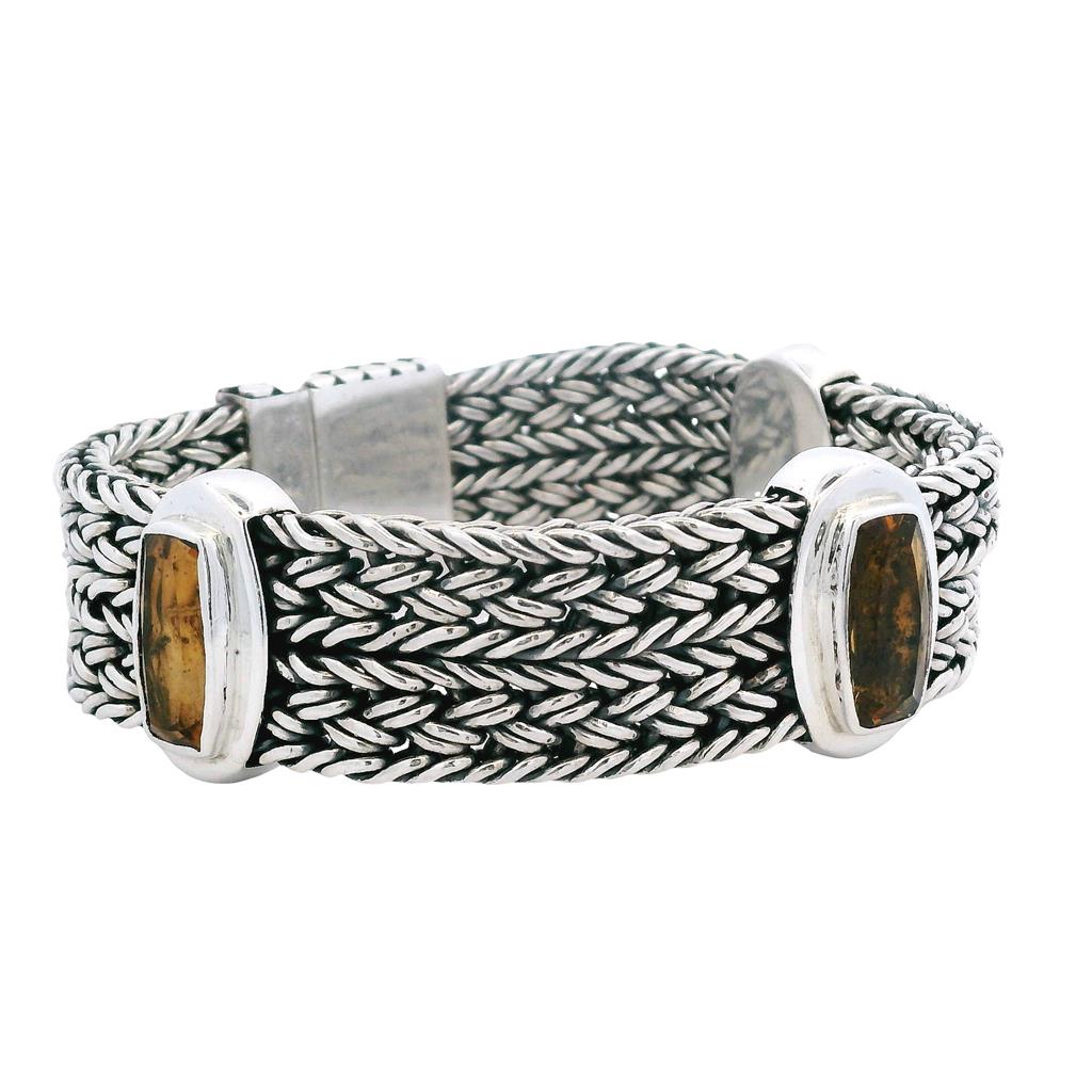 Estate Sterling Silver 8.82ctw Cushion Citrine Multi Strand Braided Bracelet、mySite、botmansion