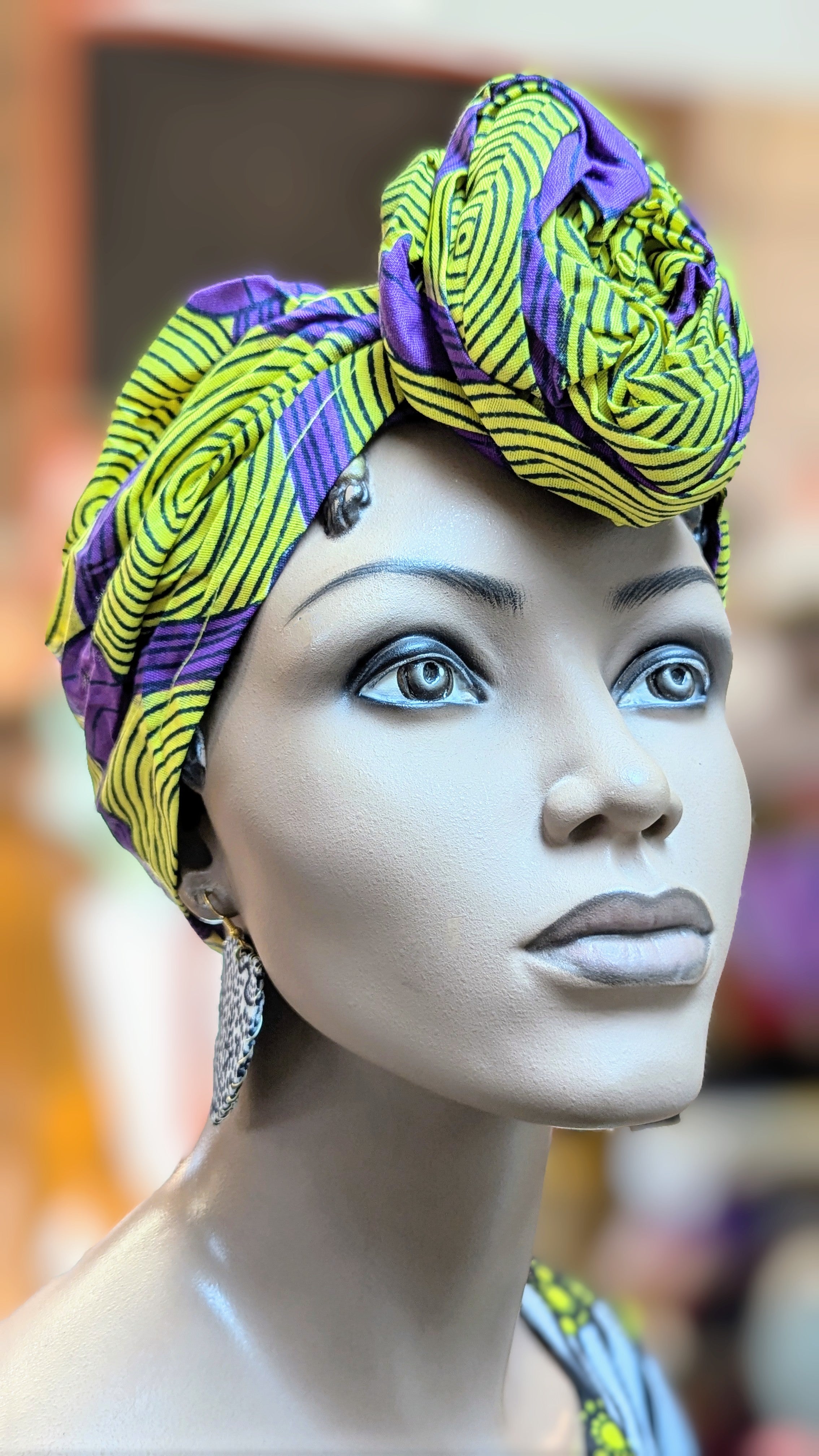 Dupsie's Kwezi Yellow and Purple African Print Cotton Pre-tied Head Wrap Hat DP3775PT8、mySite、solidvoid