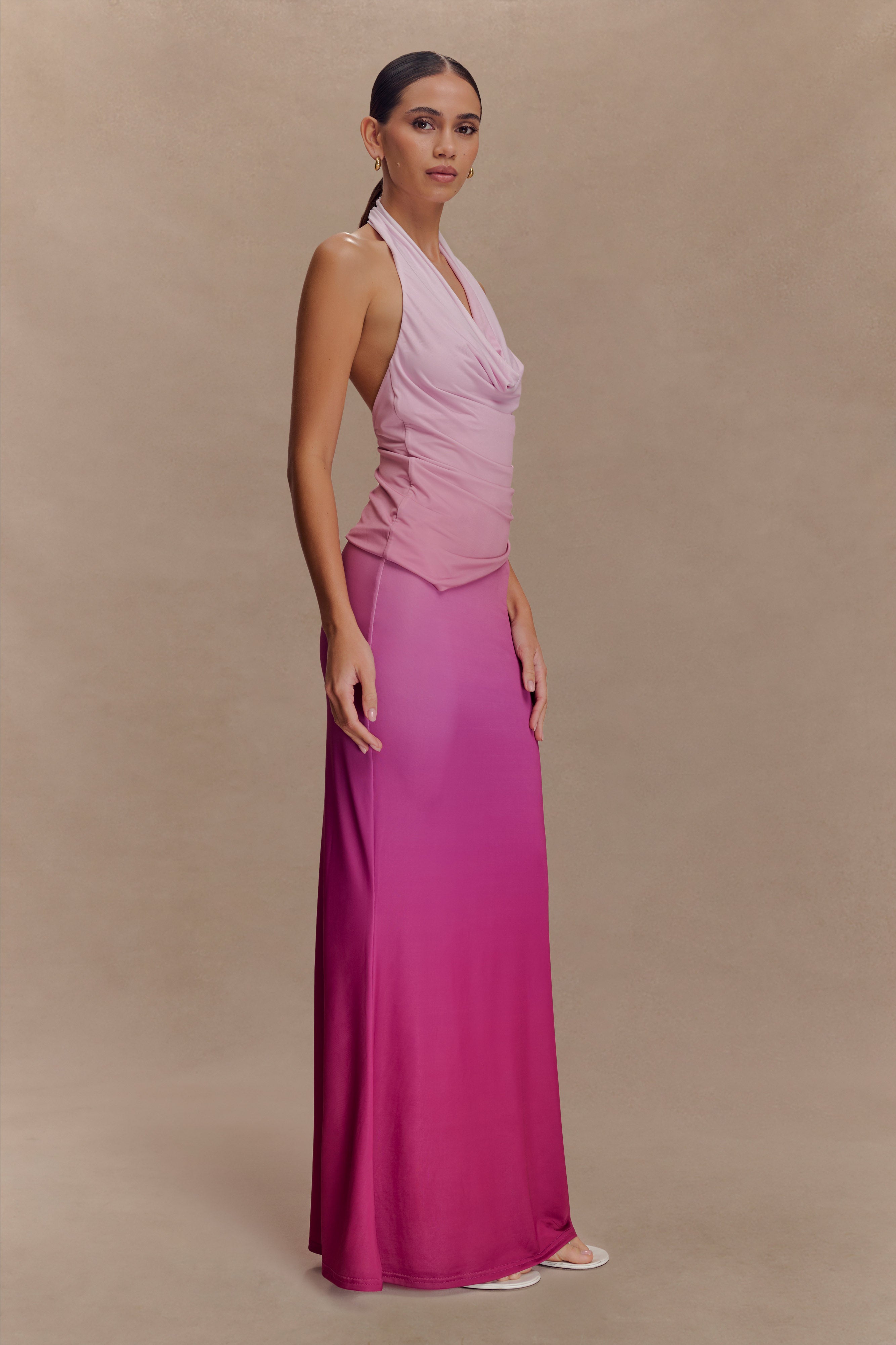 Bruna Slinky Fishtail Maxi Skirt - Ombre Pink、mySite、solidvoid