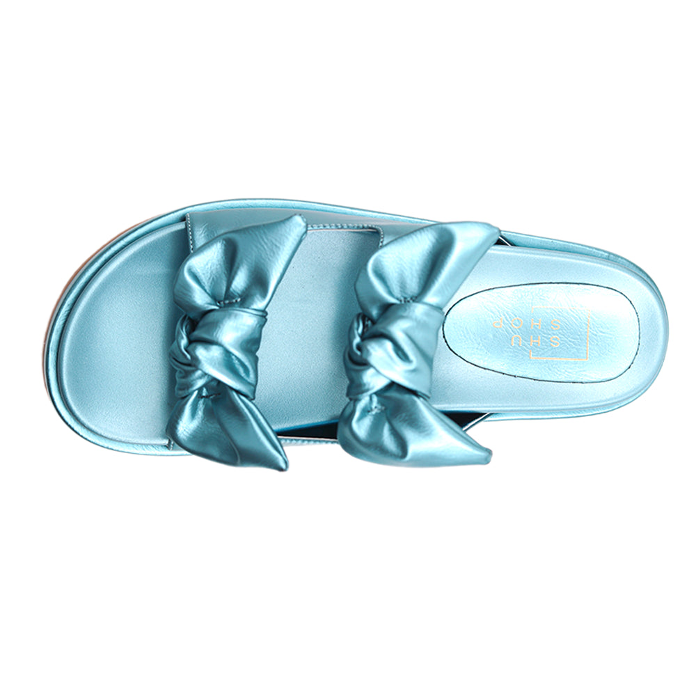 Kiki Metallic Flat Platform Slide Sandals、mySite、gtrtttuynbv