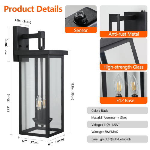(Same as W1340119953/L1014) 4-Light Black Outdoor Wall Light (No Bulbs)、、eastwooduniform