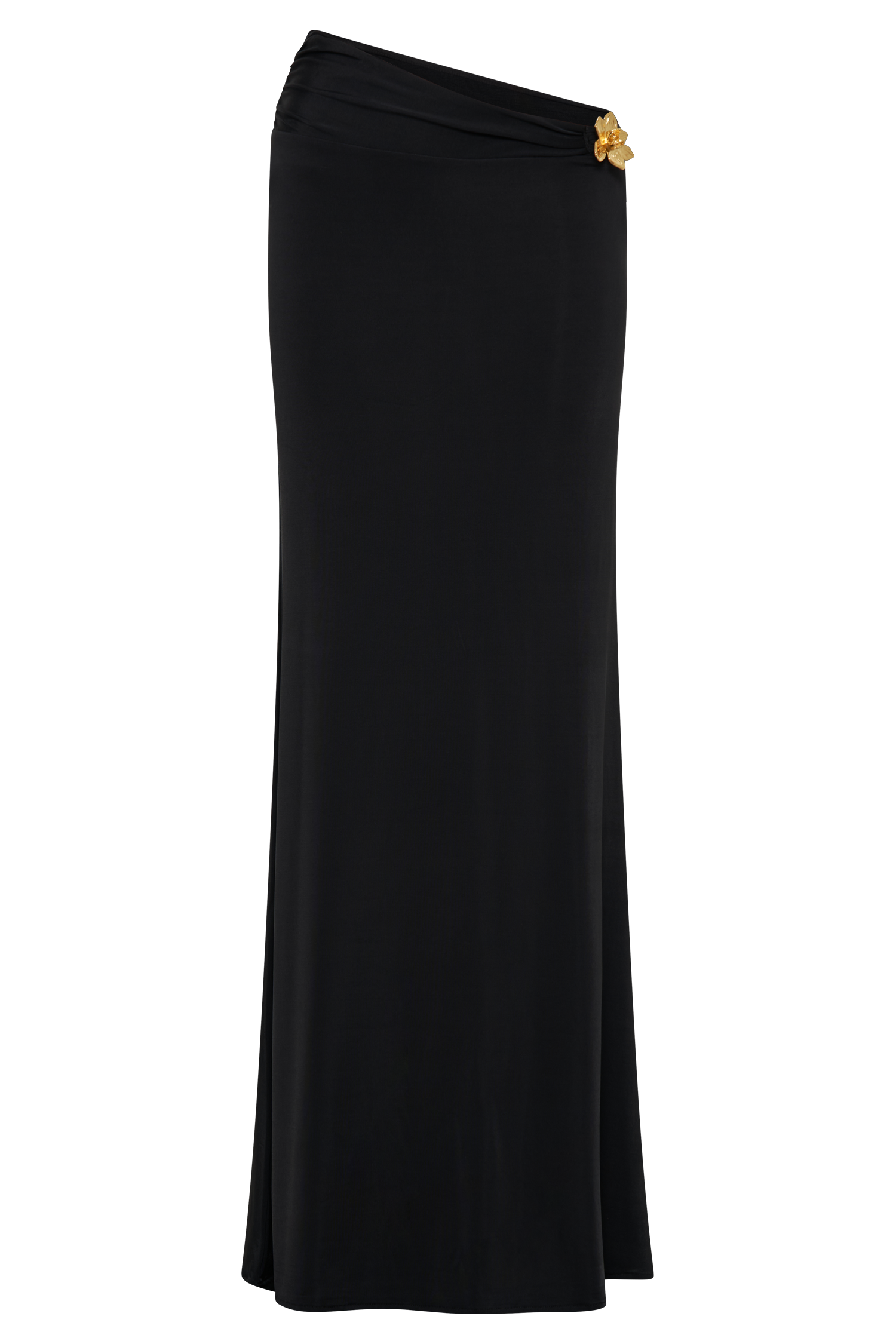 Ainsley Asymmetrical Maxi Skirt With Floral Hardware - Black、mySite、solidvoid