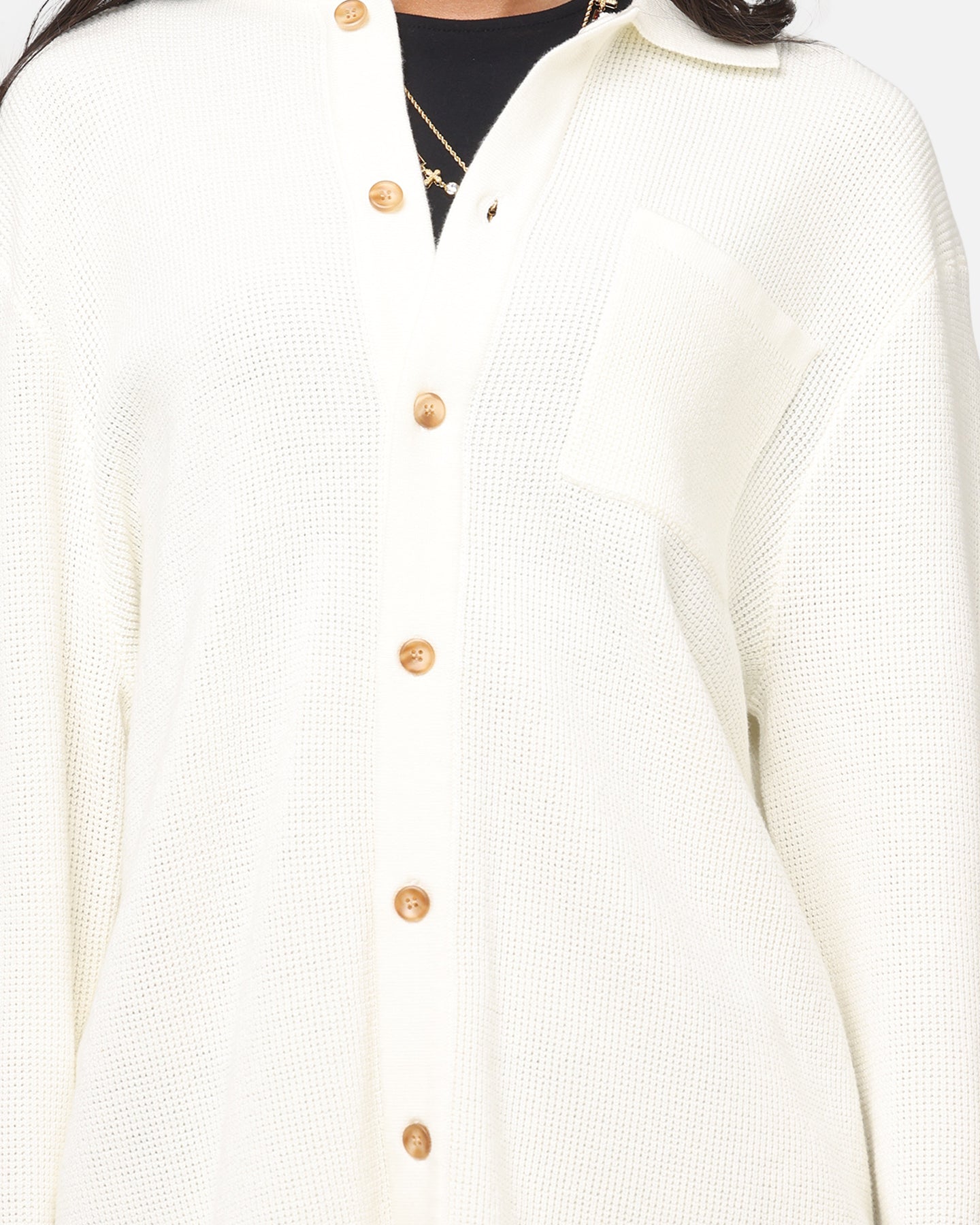 XXIII Zyair Knit Rib Long Sleeve Button Up Shirt Cream、mySite、zt4zffjzw