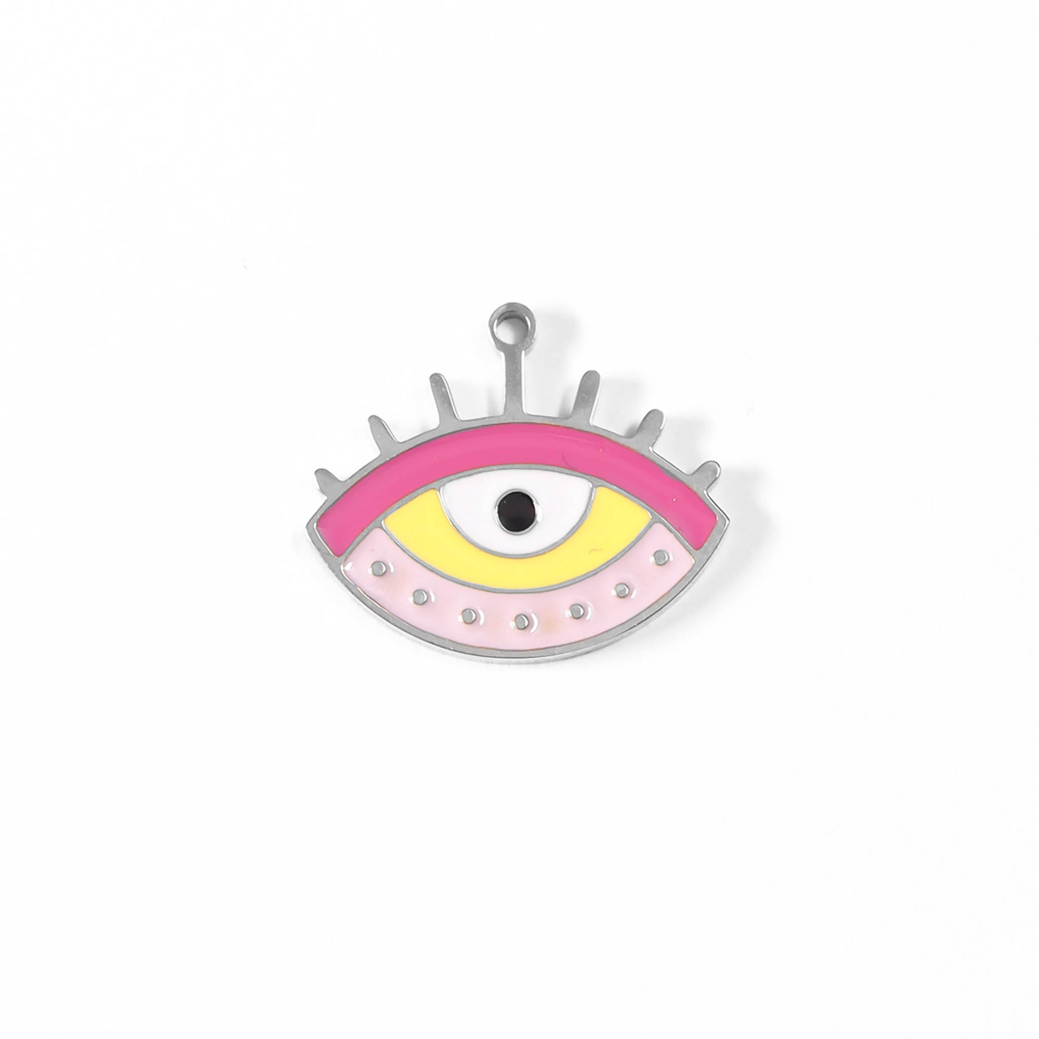 18K Gold PVD Stainless Steel Epoxy Pink and Yellow Evil Eye Charm / PDL0010、mySite、dreamappss