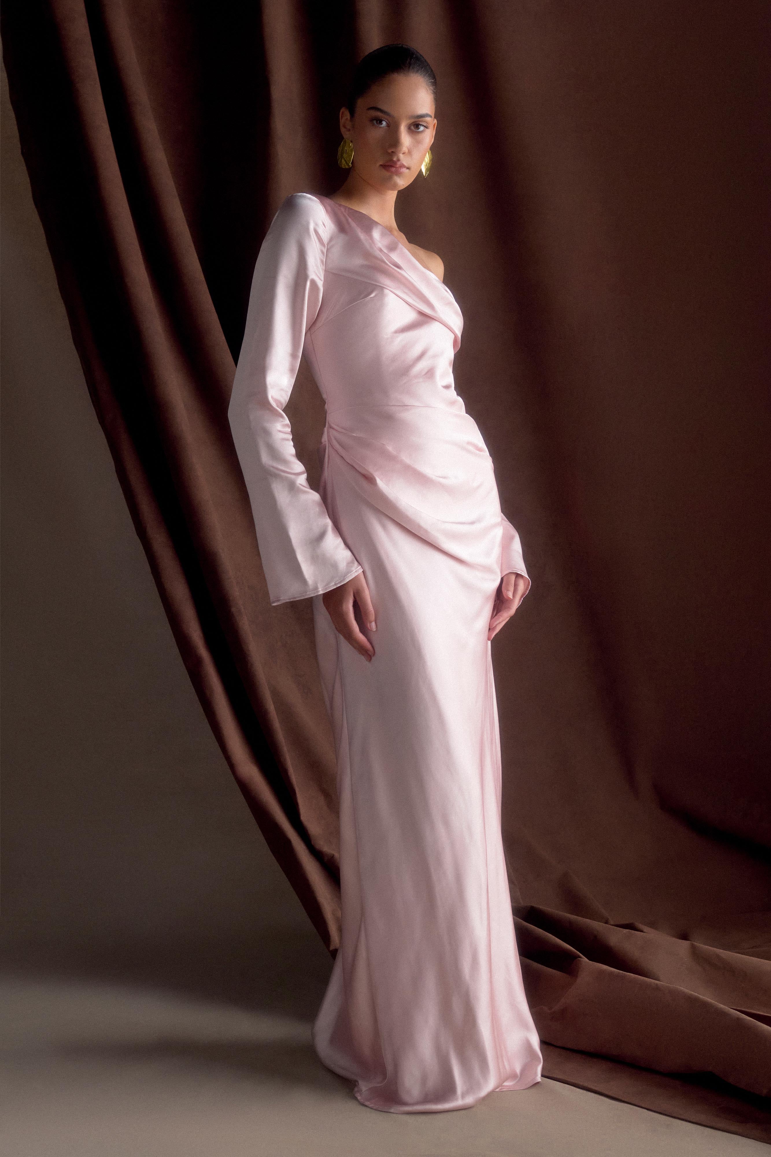 Iris Long Sleeve Satin Maxi Dress - Soft Pink、mySite、solidvoid