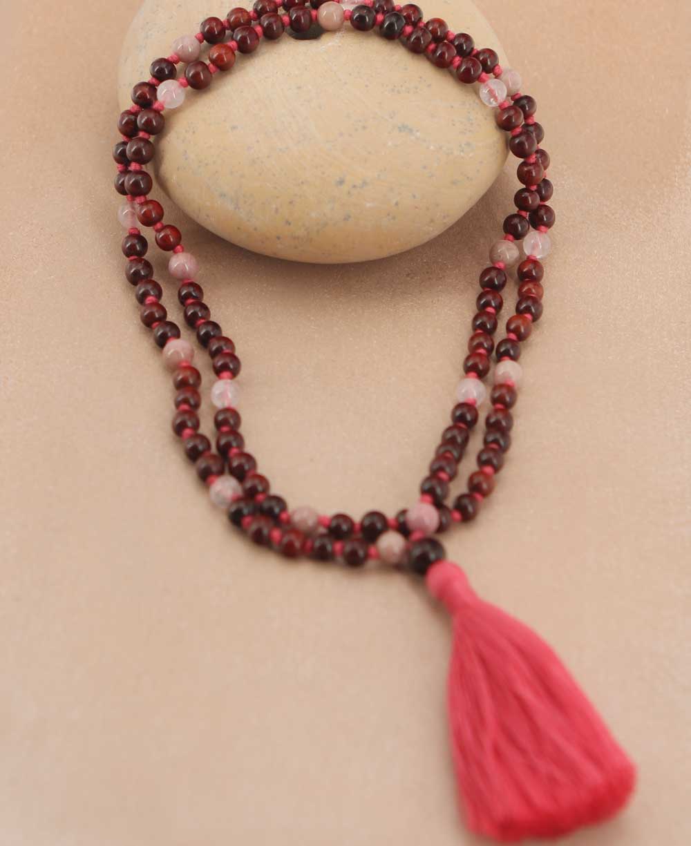Love and Compassion Rosewood Meditation Mala With Rose Quartz and Rhodonite、mySite、topwebapps