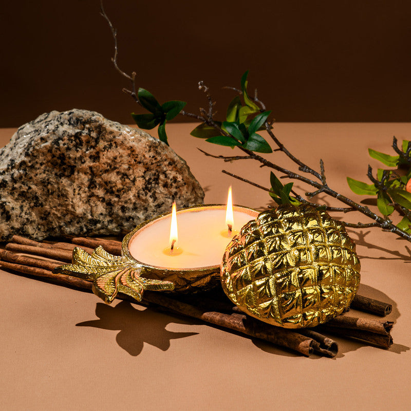 Soy Wax Scented Candle | Jasmine Neroli & Floral Oudh | Pineapple Shaped | Golden、mySite、camillekostekn