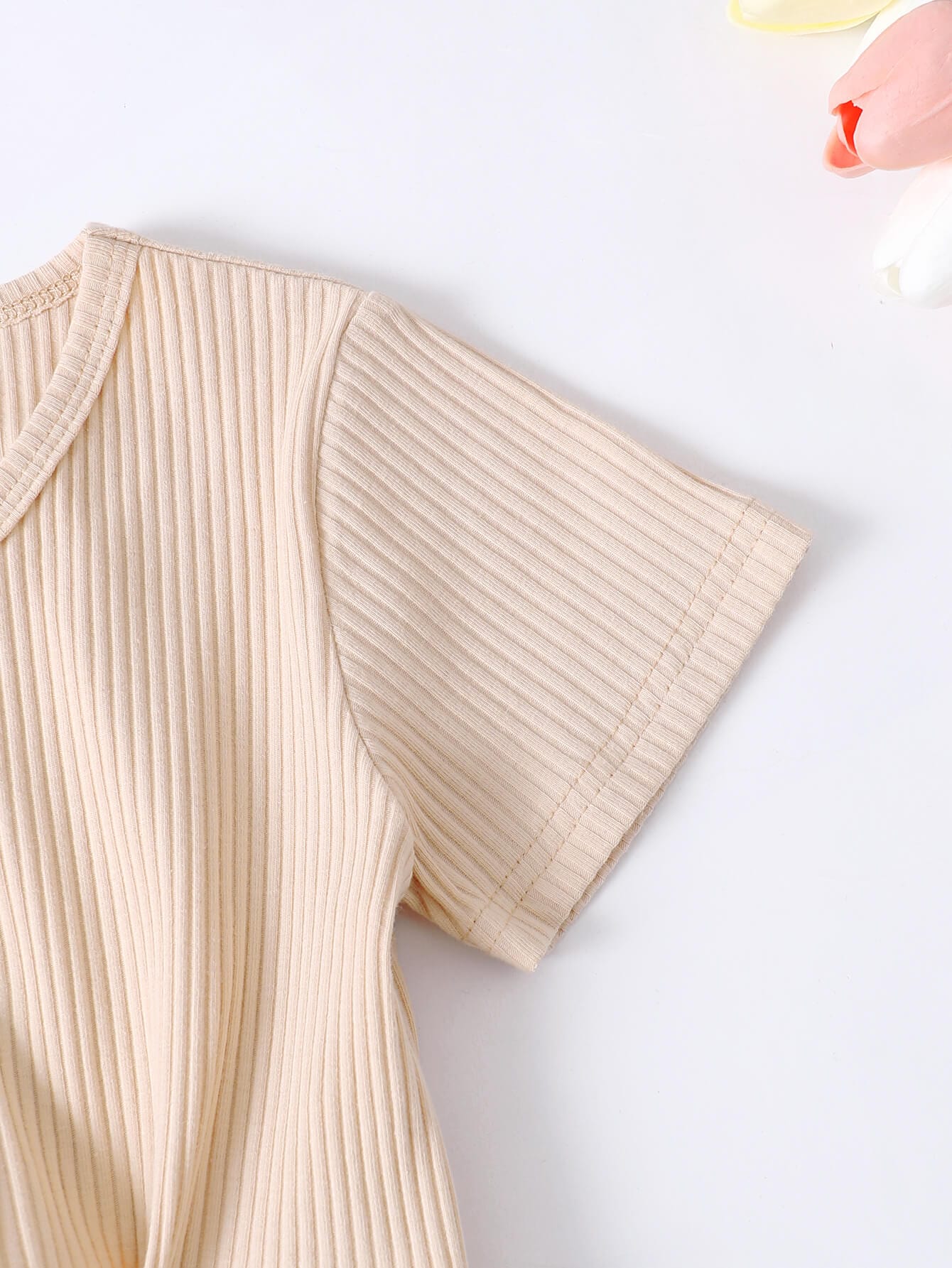 Girls Ribbed Buttoned Top and Flare Pants Set、mySite、g9winljtr