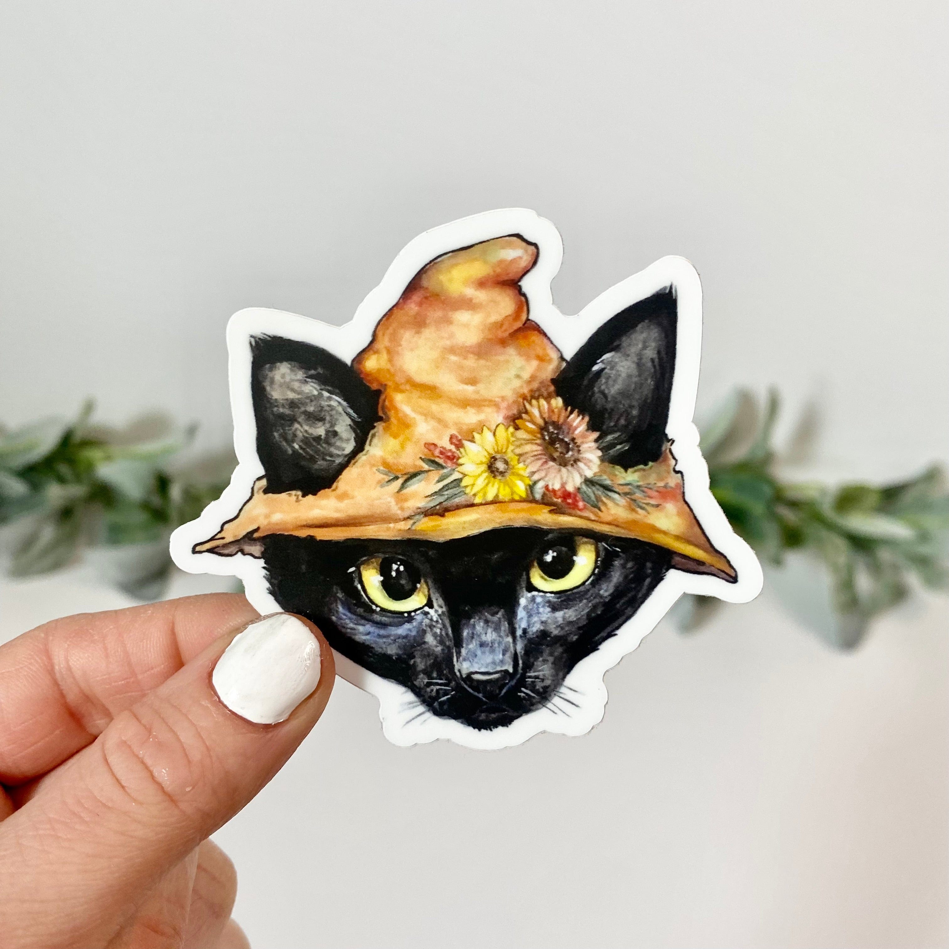  Black Cat With Flower Hat Sticker、mySite、elrpsem3k