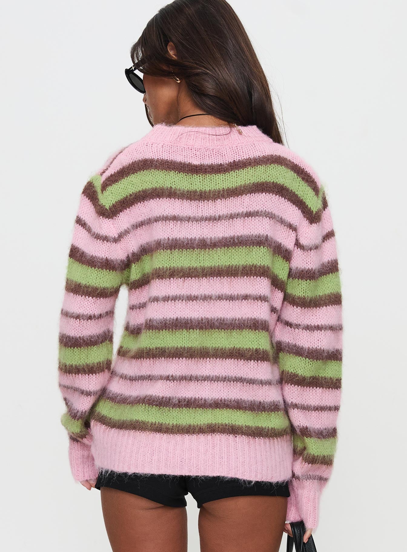 Maysie Crew Neck Knit Sweater Green / Pink、mySite、solidvoid