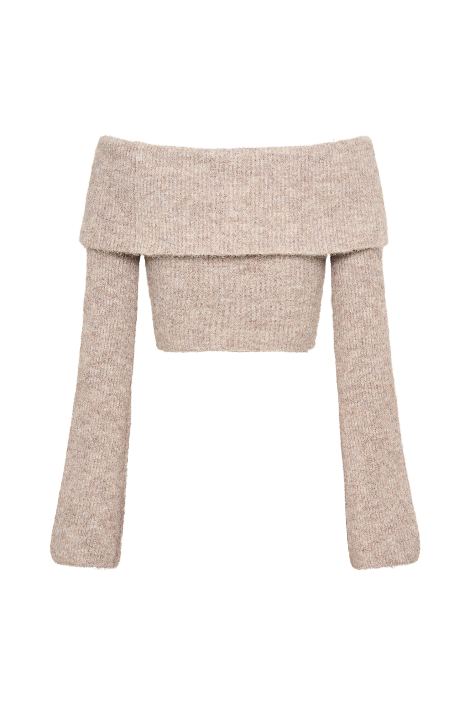 Baxter Off Shoulder Fluffy Knit Top - Taupe、mySite、solidvoid