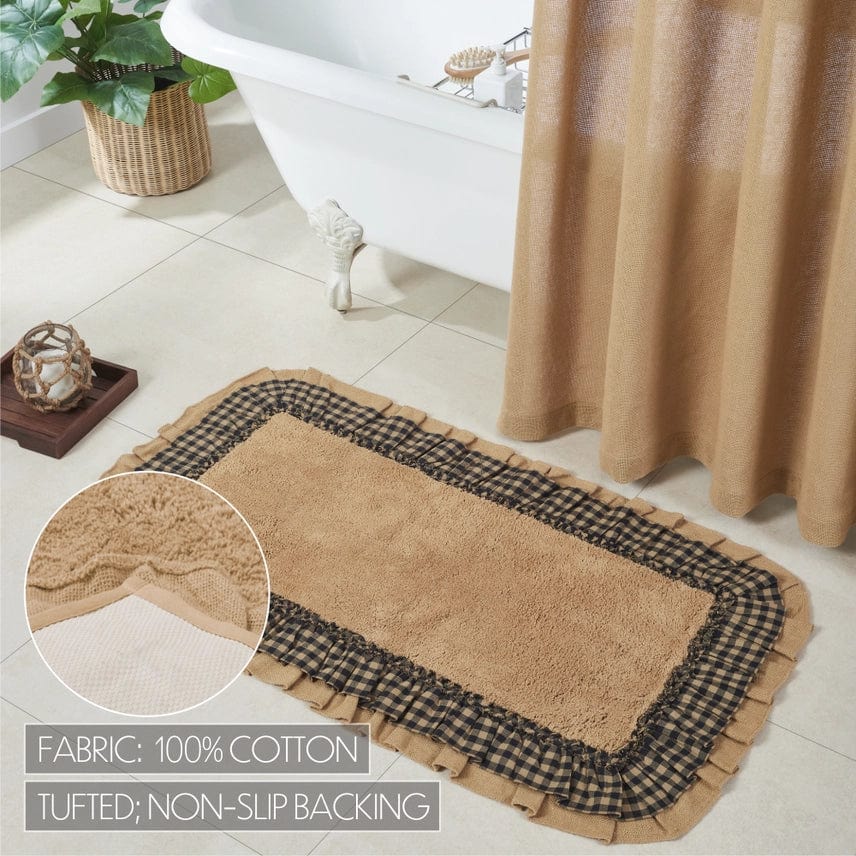Burlap Natural w/ Black Check Bathmats Farmhouse Favorite!、mySite、g9winljtr
