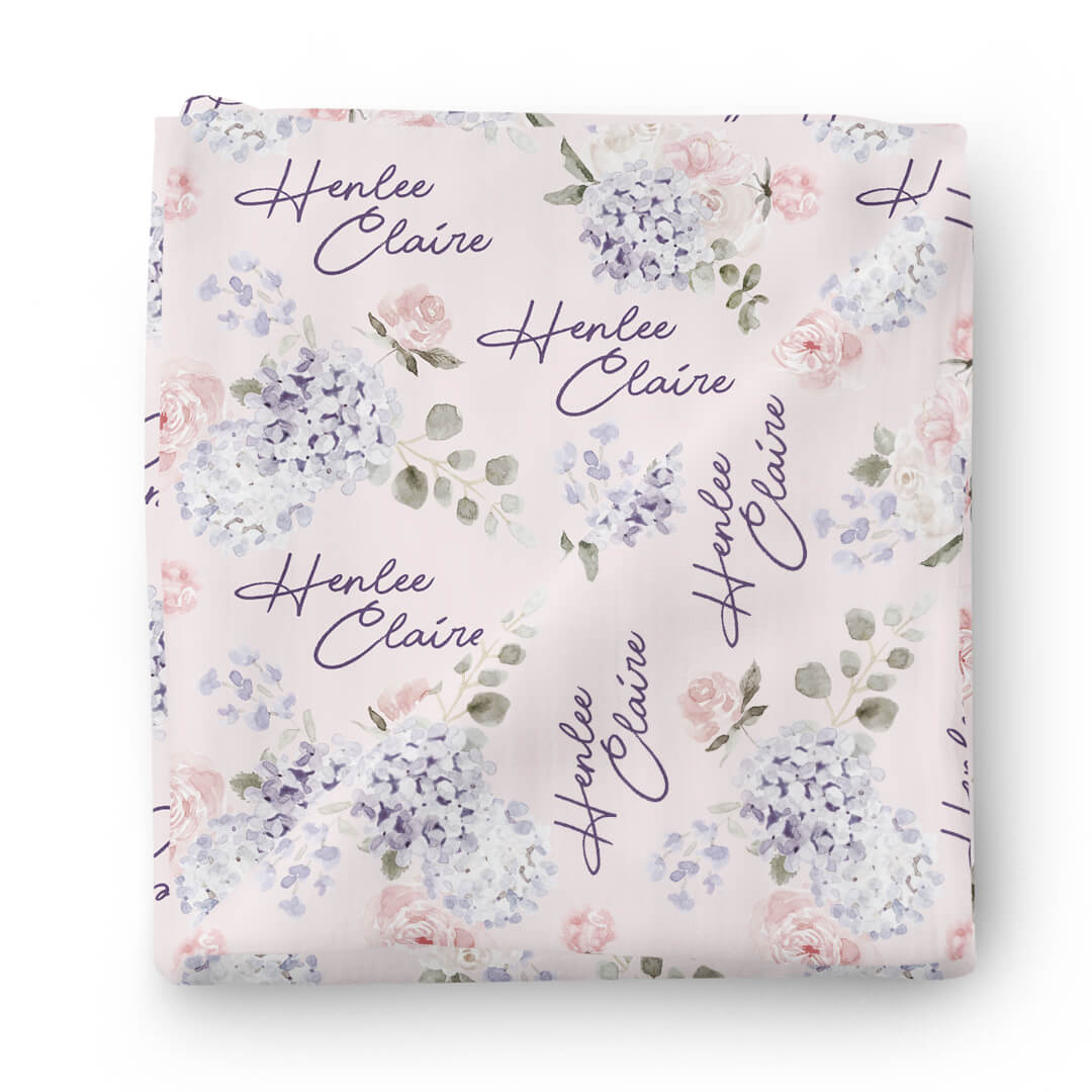  Henlee's Hydrangea Personalized Baby Name Swaddle、mySite、layawaytickets