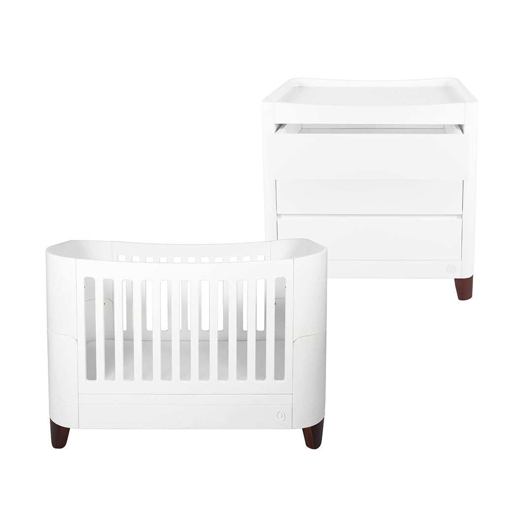  Gaia Baby Serena Cot Bed & Dresser Set - White / Walnut、mySite、merchandisen