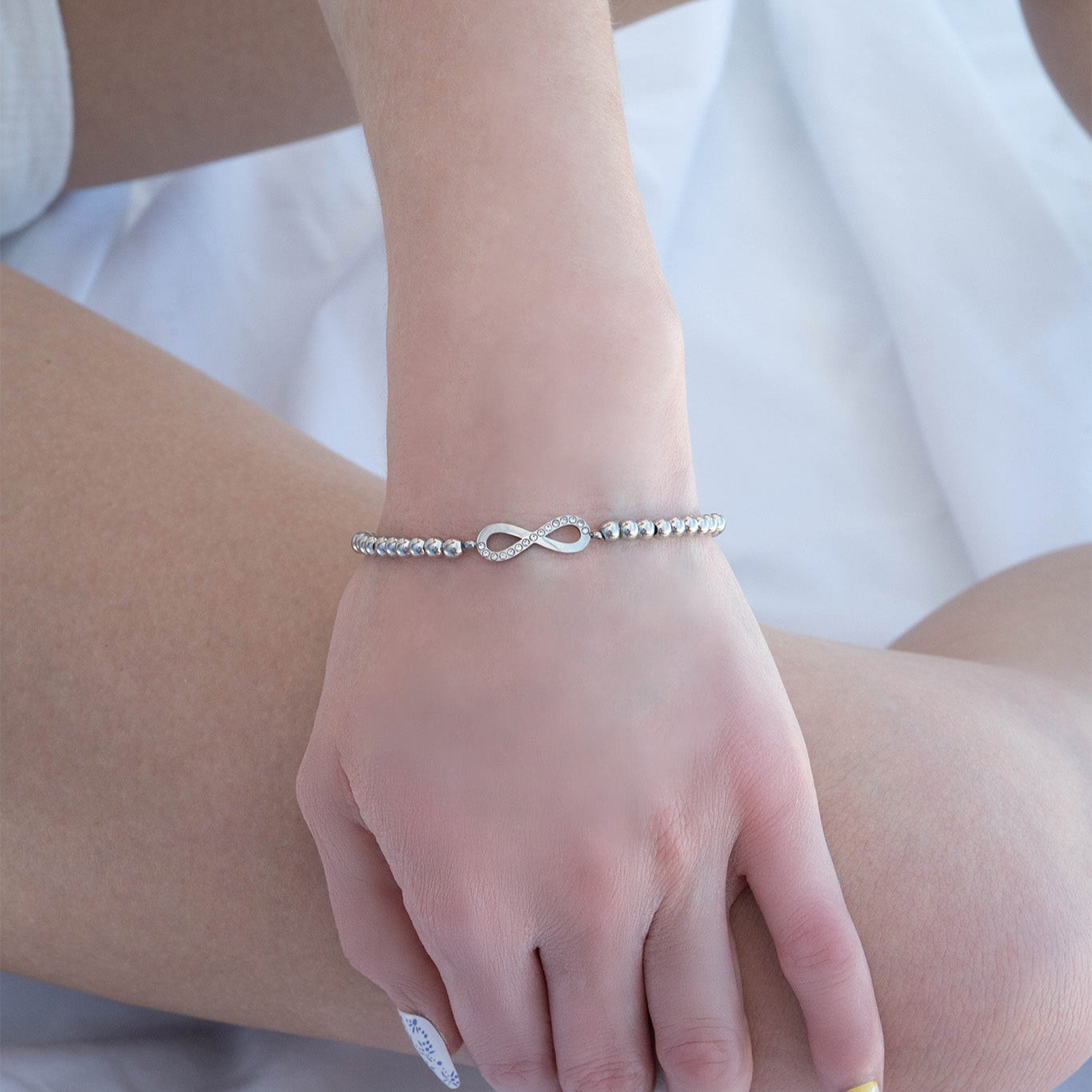 18K Gold PVD Stainless Steel Stone Infinity Sign Metal Beaded Stretch Bracelet / BRJ1017、mySite、dreamappss