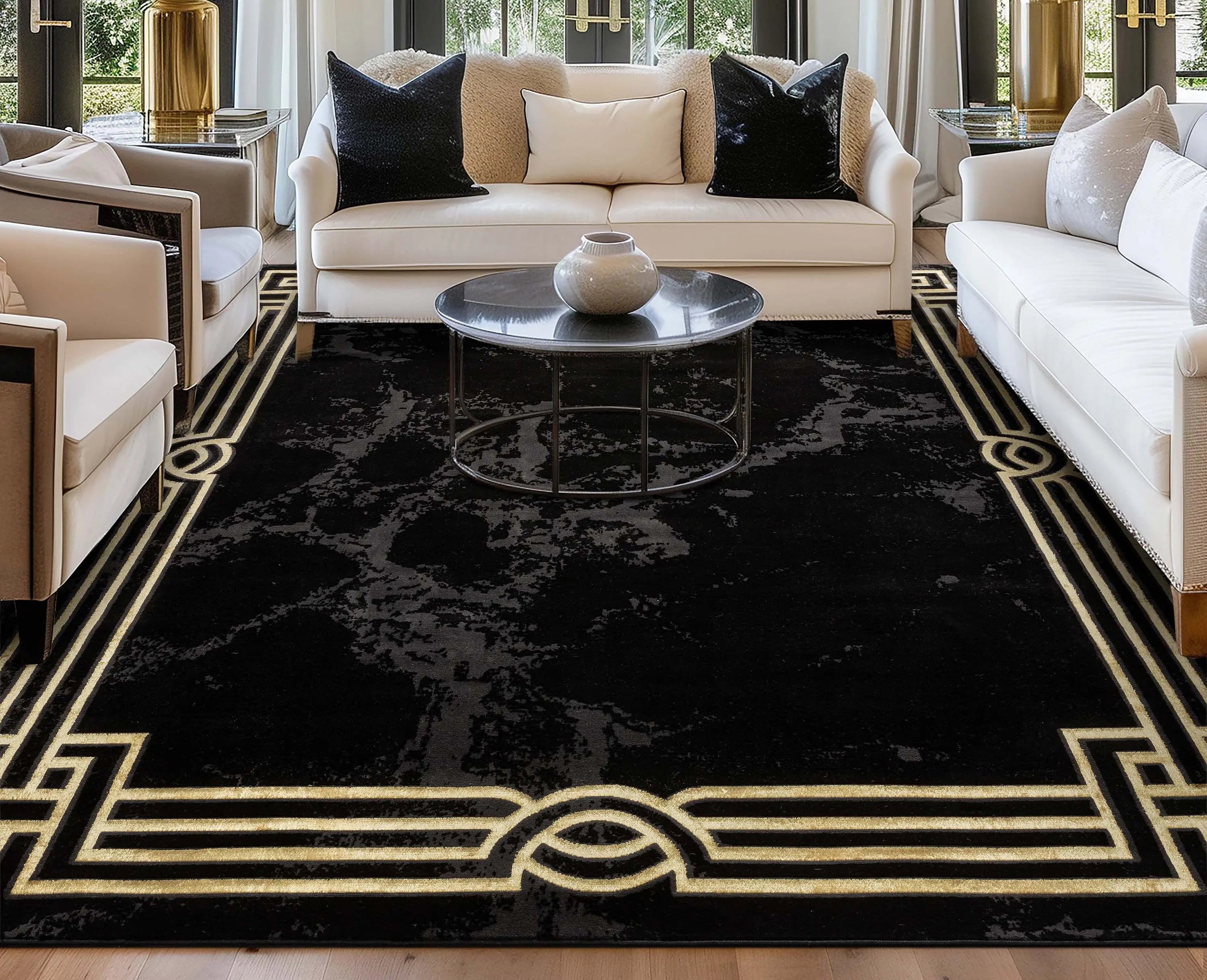 Huntington Retro Marble Border Glam Rug、mySite、gigharbornorthrealestate