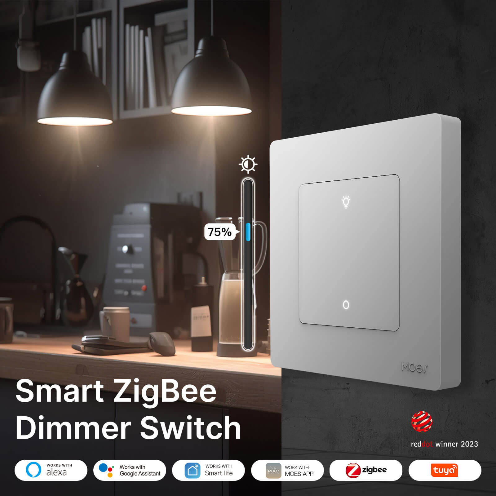 MOES Star Ring ZigBee Smart Dimmer Switch for Light Dimming Work with Alexa Google Home Dimmable 1-3Gang、mySite、fannypackpong