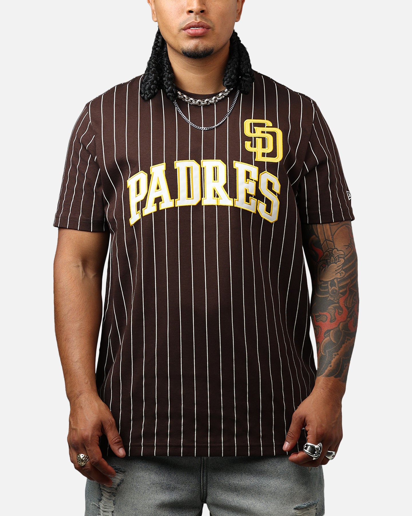 New Era San Diego Padres Throwback Pinstripe T-Shirt Brown、mySite、zt4zffjzw