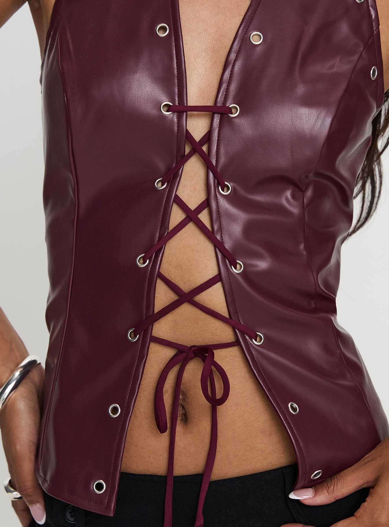 I've Been There Faux Leather Halter Top Red、mySite、solidvoid