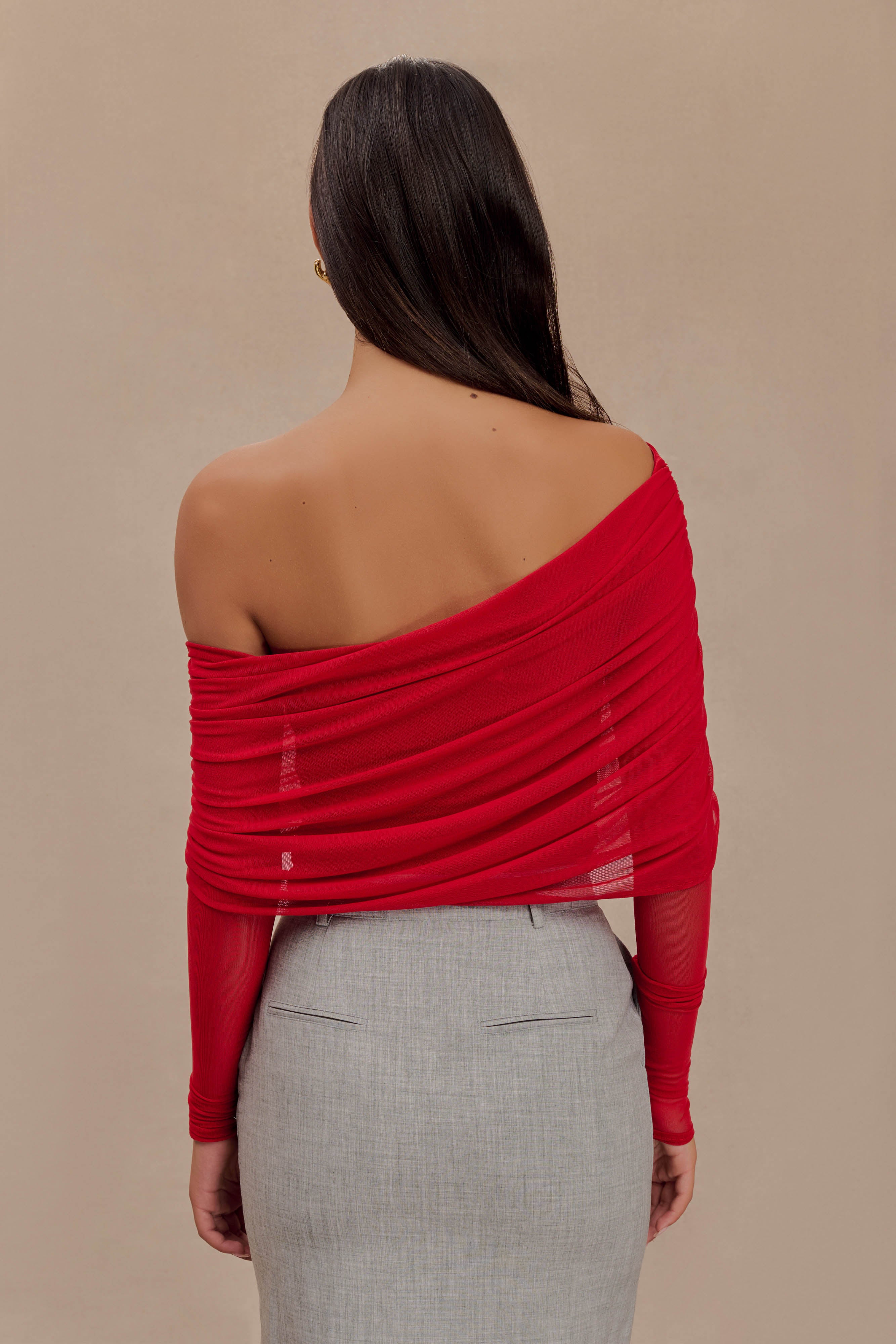 Everly Sheer Mesh Off Shoulder Top - Ruby、mySite、solidvoid