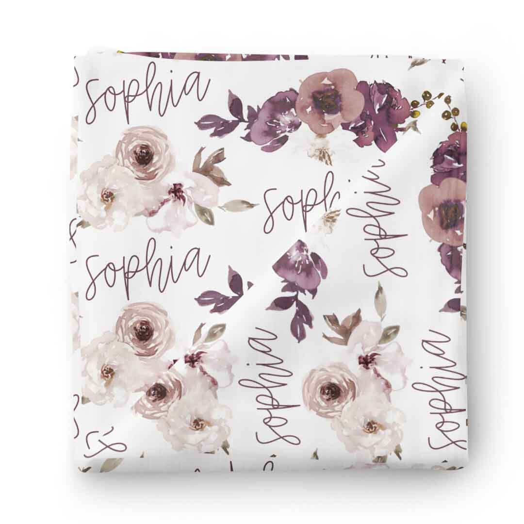  Demi's Dusty Purple Floral Personalized Baby Name Swaddle、mySite、layawaytickets