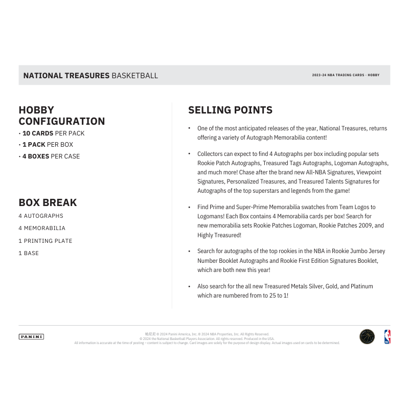 2023/24 Panini National Treasures Basketball Hobby 4 Box Case、mySite、waistdrama