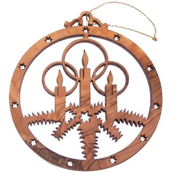 Christmas Candles Olive Wood Ornament - Laser Carving (9 cm or 3.5 Diameter)、mySite、topwebapps