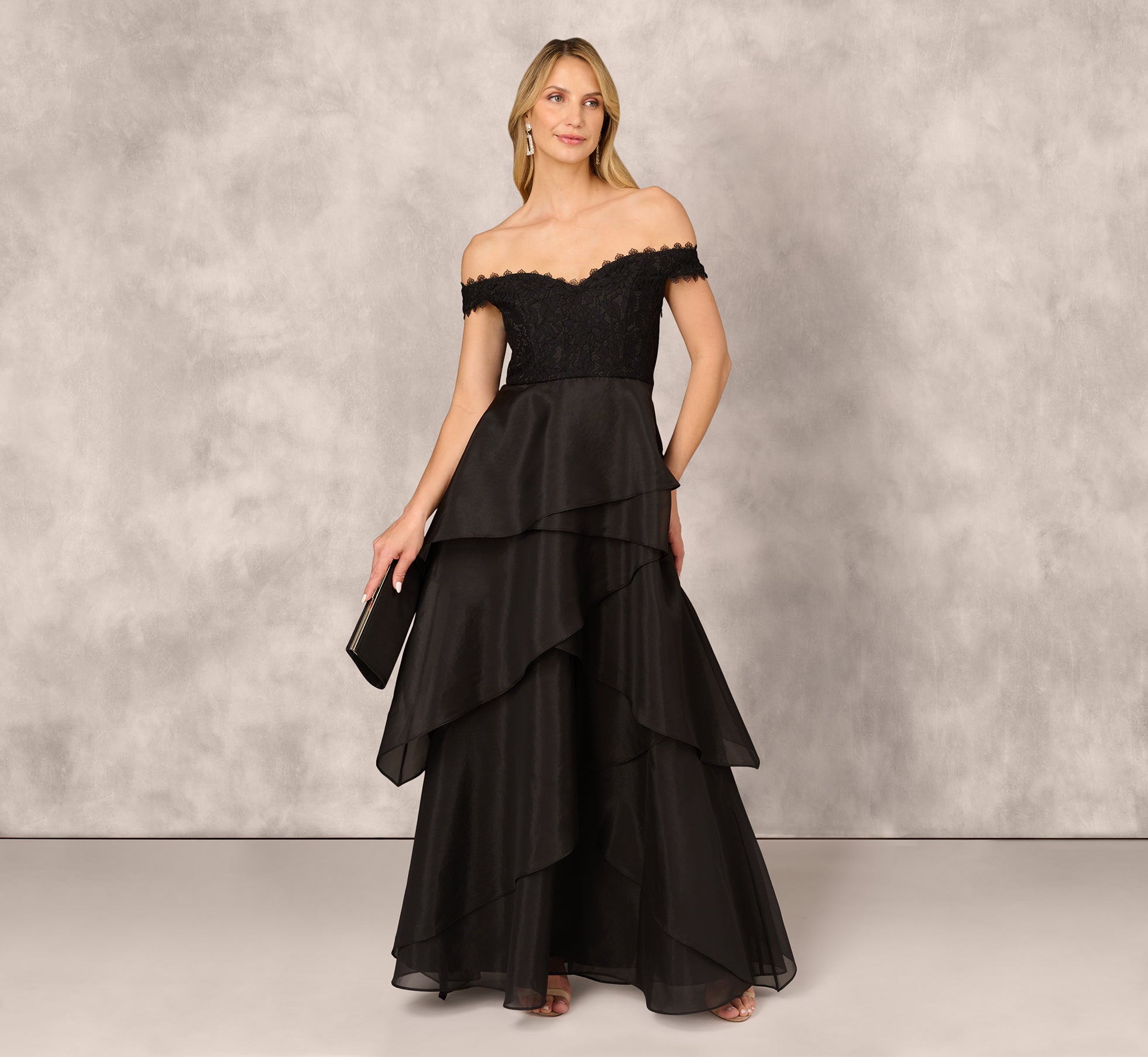Strapless Organza Ball Gown With Off The Shoulder Neckline In Black、mySite、solidvoid