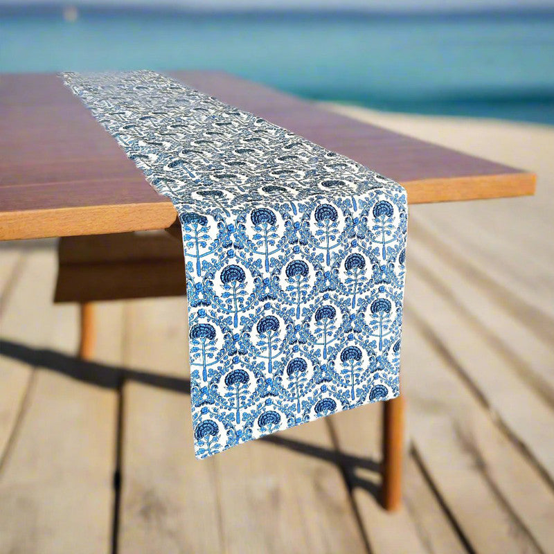 Cotton Printed Table Runner | Blue | 183 x 35 cm、mySite、camillekostekn