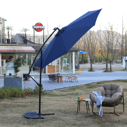 10ft Solar LED Offset Hanging Market Patio Umbrella ( khaki )(No Base)、、eastwooduniform
