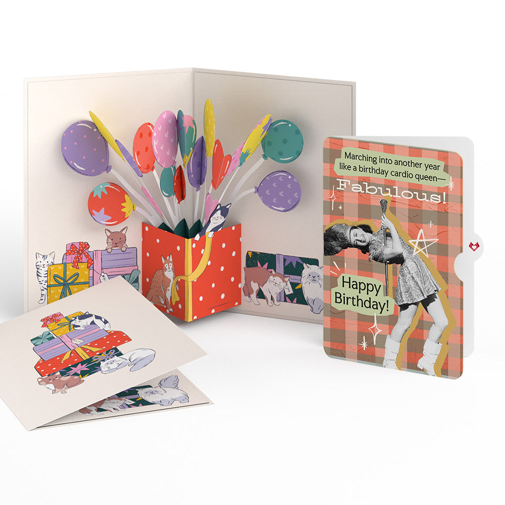 Curious Cats Birthday Pop-Up Card and Cardio Queen Sentiment Set、mySite、solidvoid