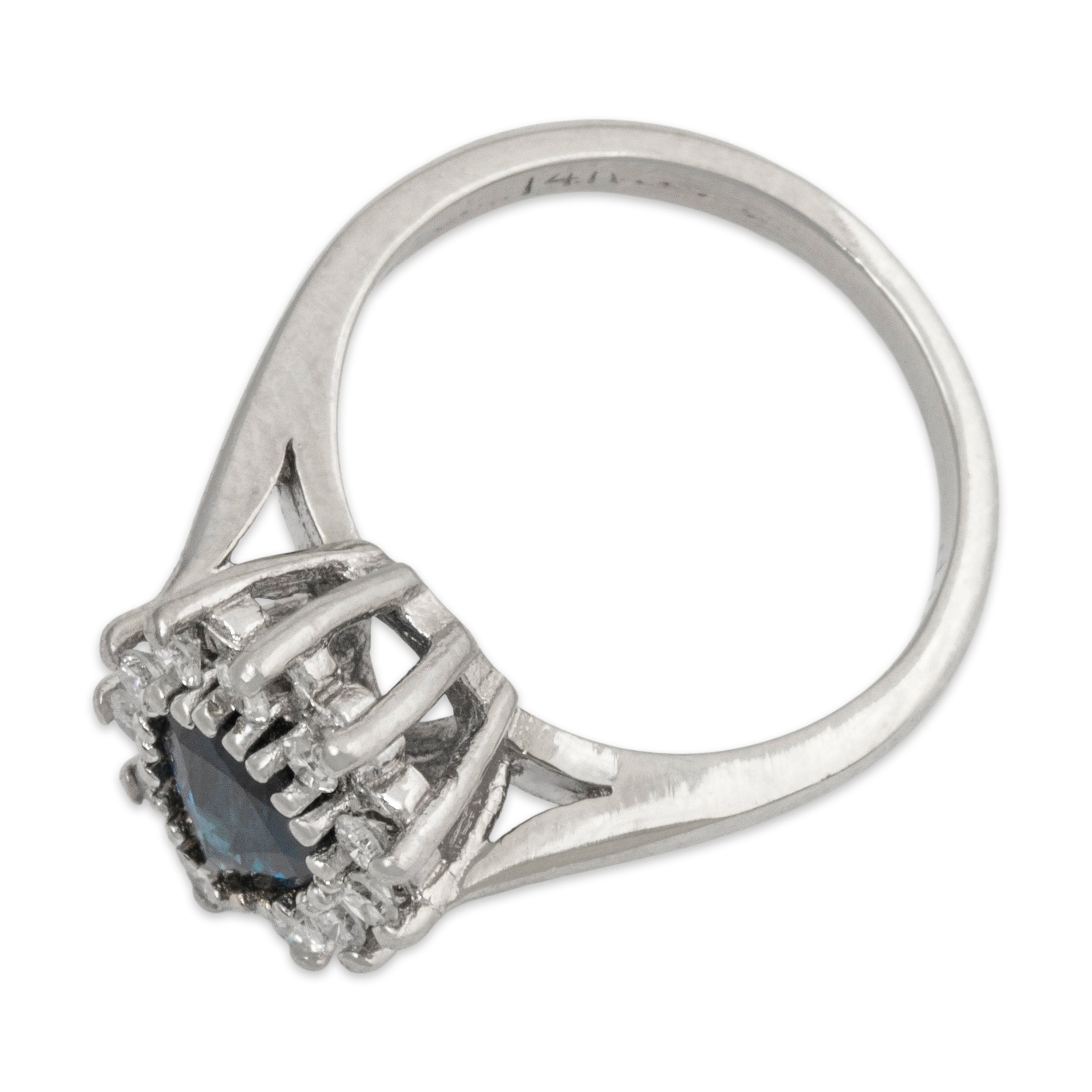 Vintage 14k White Gold Blue Sapphire Diamond Pear Halo Ring 3.50、mySite、hinf8tx79