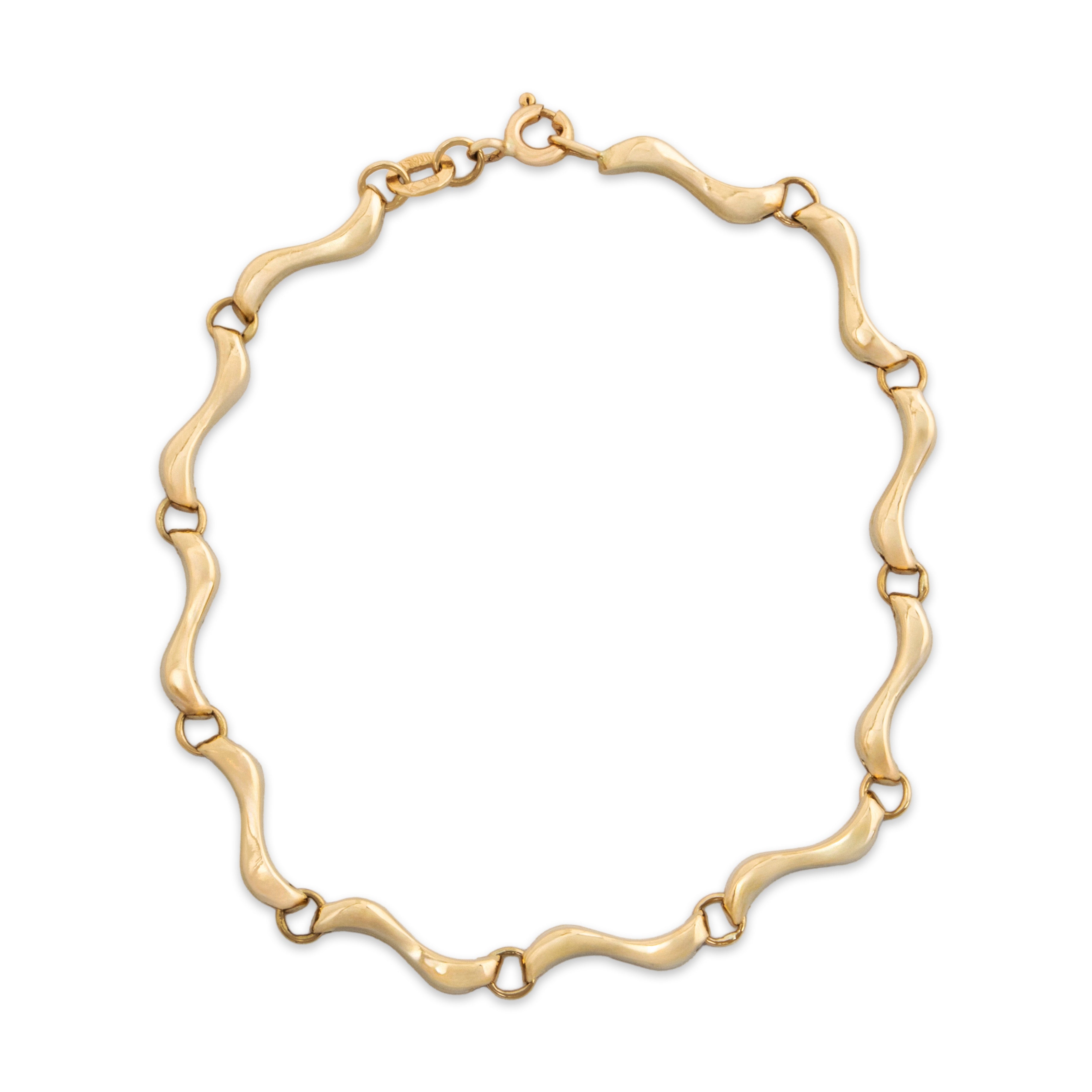 Vintage Italian 14k Yellow Gold Wavy Link Bracelet 7.25、mySite、hinf8tx79