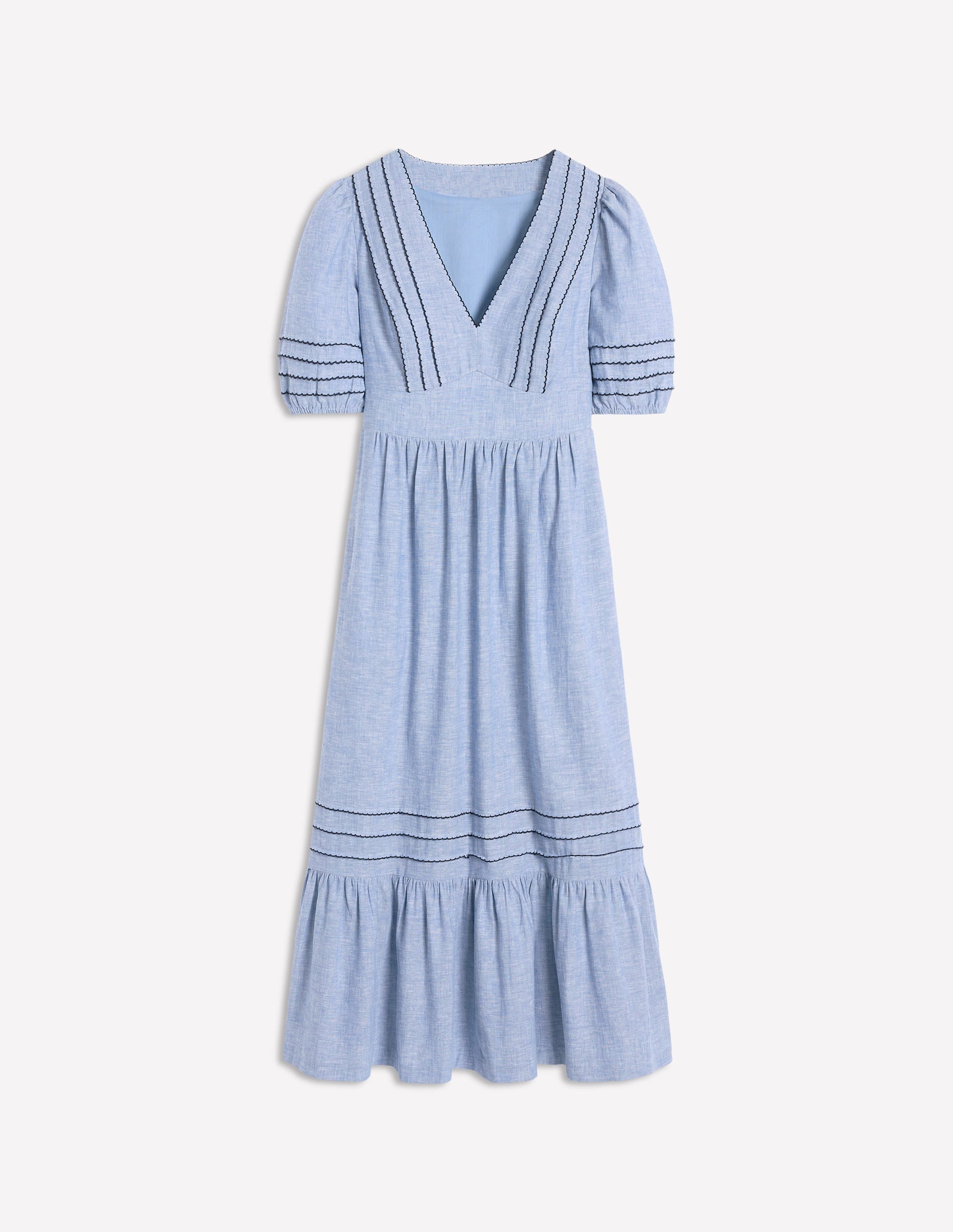  Smocked Waist Linen Dress-Grey Blue Chambray、mySite、ashleygrahame