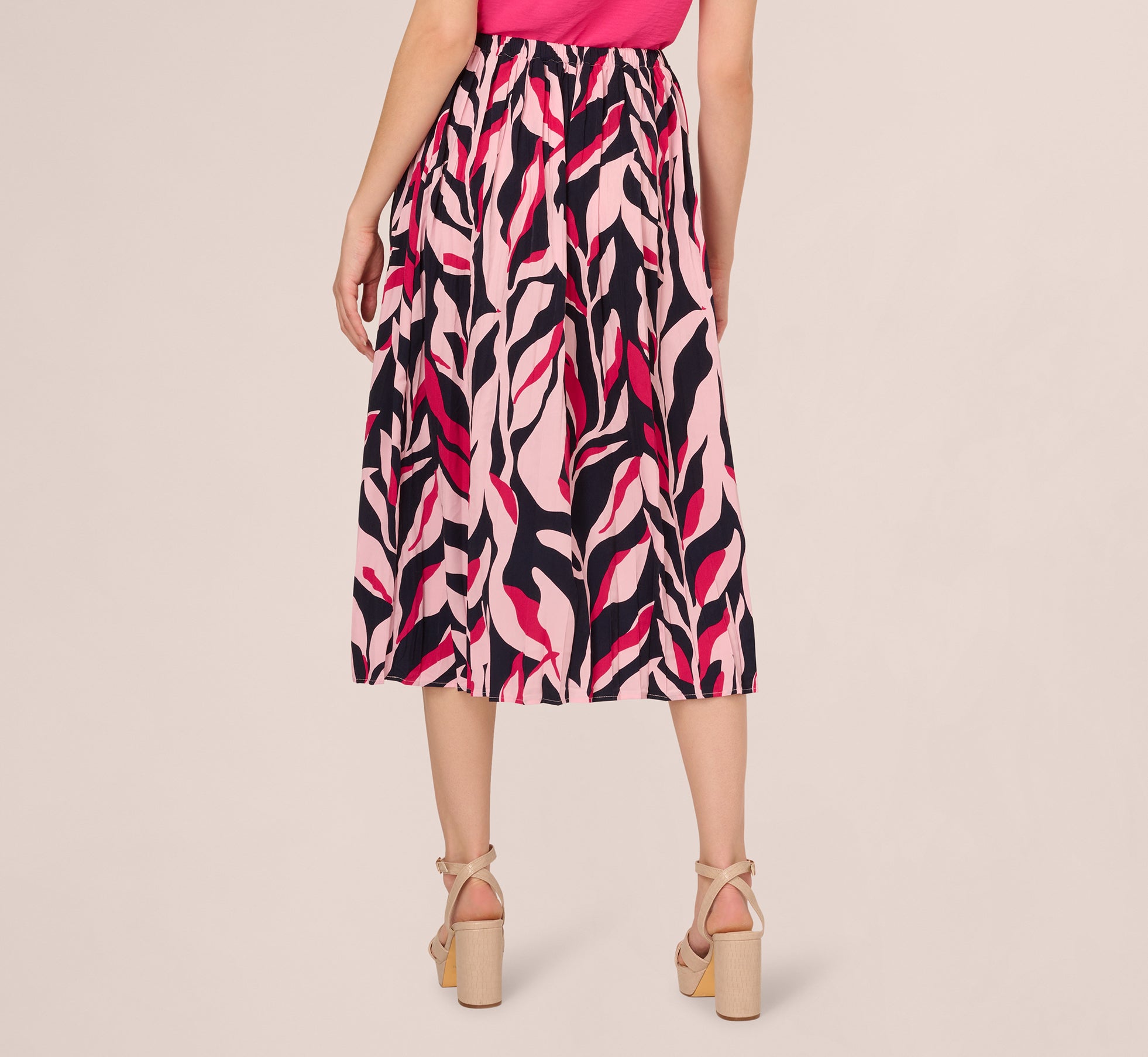 Leaf Print A Line Midi Skirt In Navy Leaf Vine、mySite、solidvoid