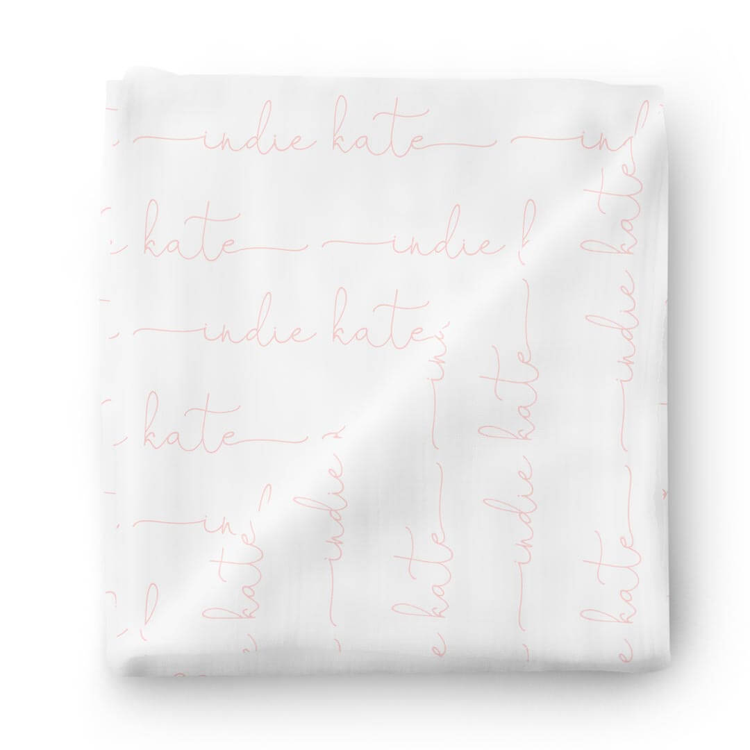  Personalized Peony Pink on Pure White Baby Name Swaddle Blanket - Script、mySite、layawaytickets