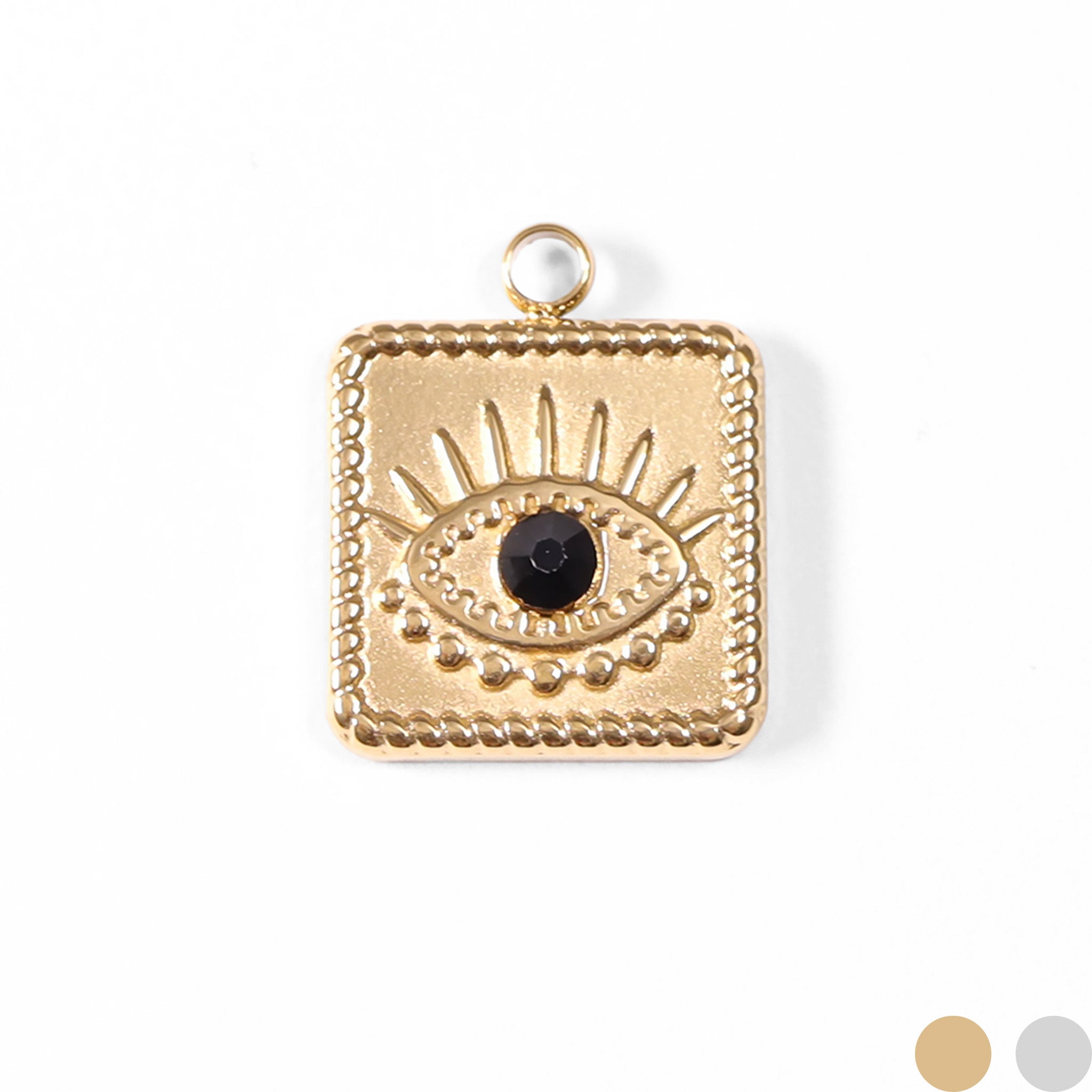 18K Gold PVD Stainless Steel Square Black Stone Evil Eye Charm / PDL0014、mySite、dreamappss