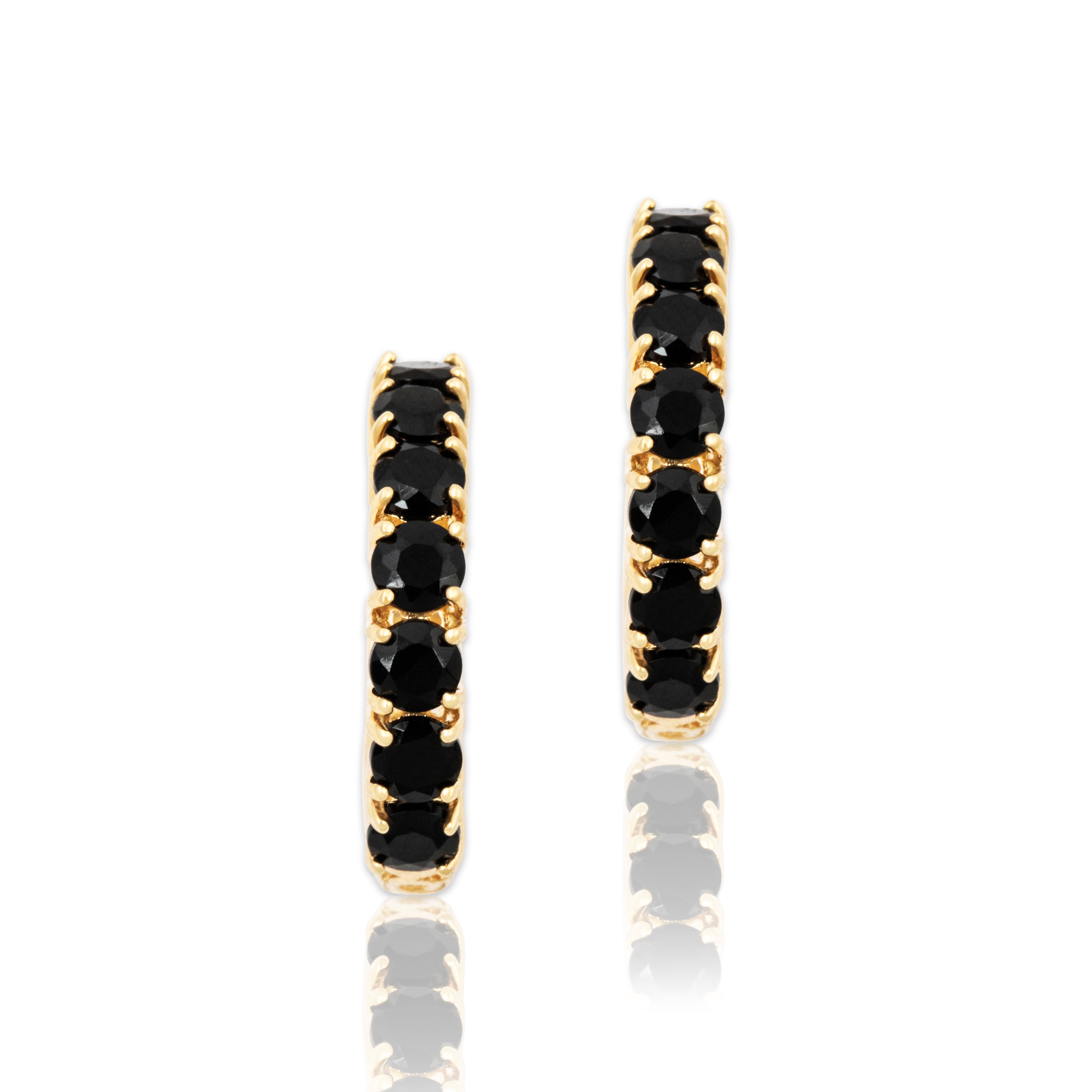 Vintage 14k Yellow Gold Onyx Chic Line Hoop Earrings、mySite、hinf8tx79