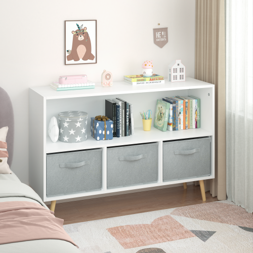 Kids bookcase with Collapsible Fabric Drawers, Children's Book Display, Toy Storage Cabinet Organizer, White/Gray、、casual