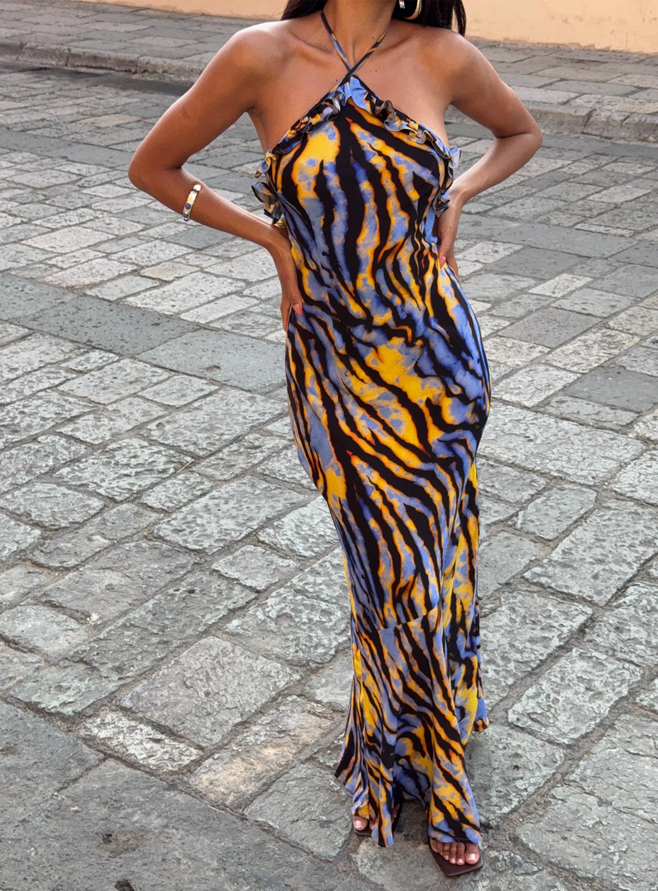 Virginia Beach Backless Maxi Dress Blue Zebra、mySite、solidvoid