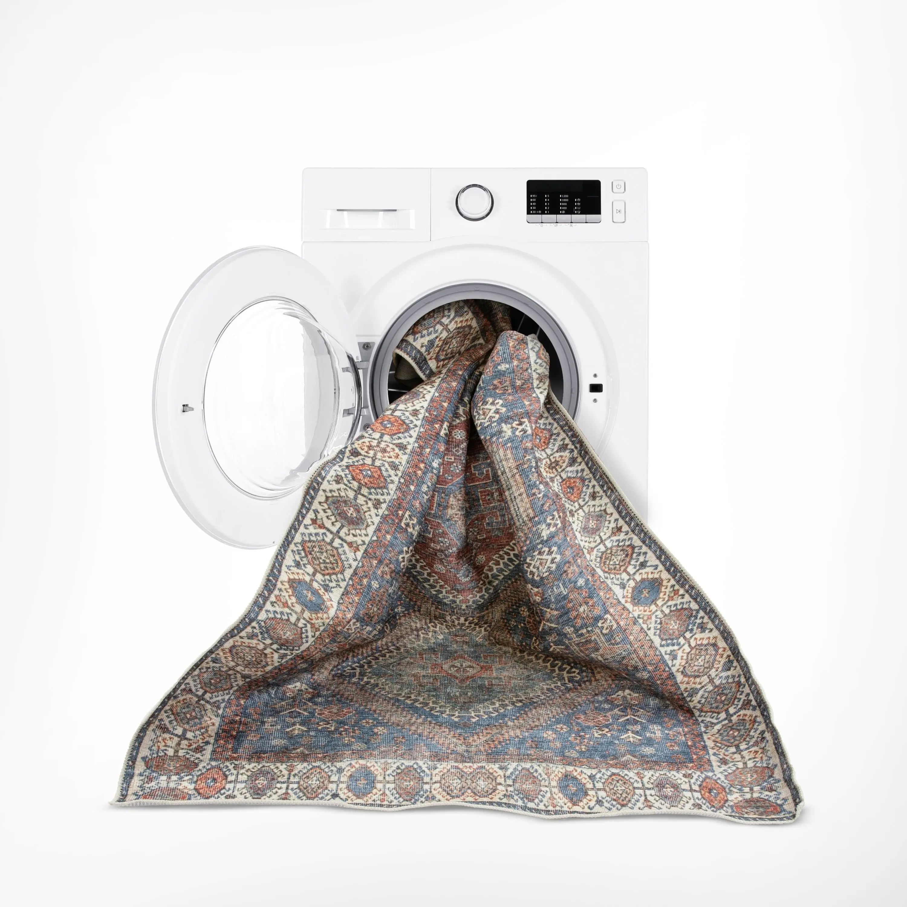 Ripon Machine Washable Vintage Medallion Botanical Border Blue Red Flat-Weave Distressed Rug、mySite、gigharbornorthrealestate