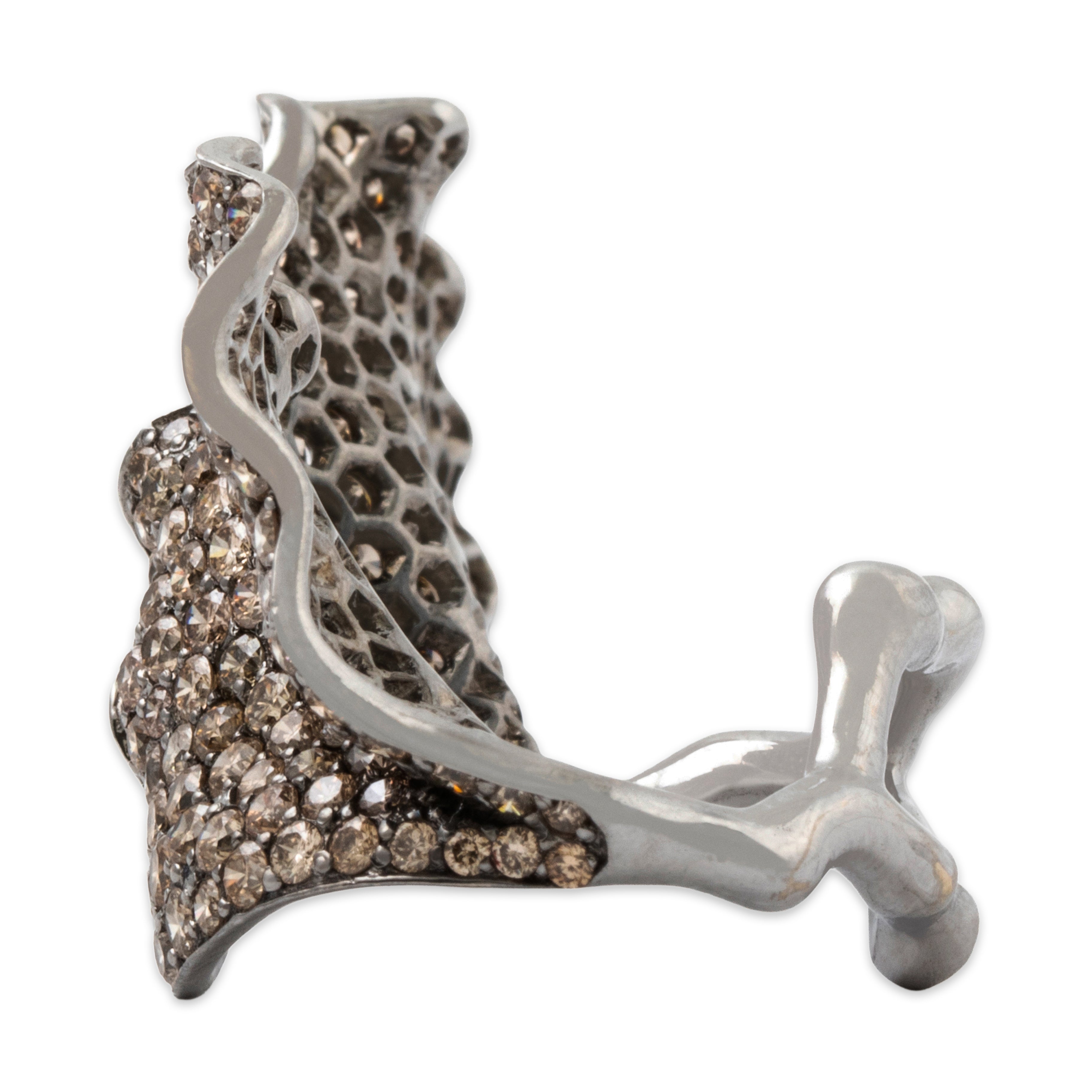 Vintage Large 18k White Gold 4.77cttw Champagne Diamond Statement Ring 8.25、mySite、hinf8tx79