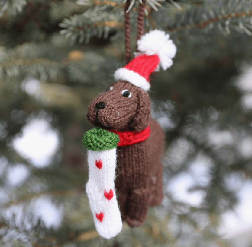 Festive Brown Doggies with PomPom Hat & Christmas Stocking Ornaments、mySite、g9winljtr